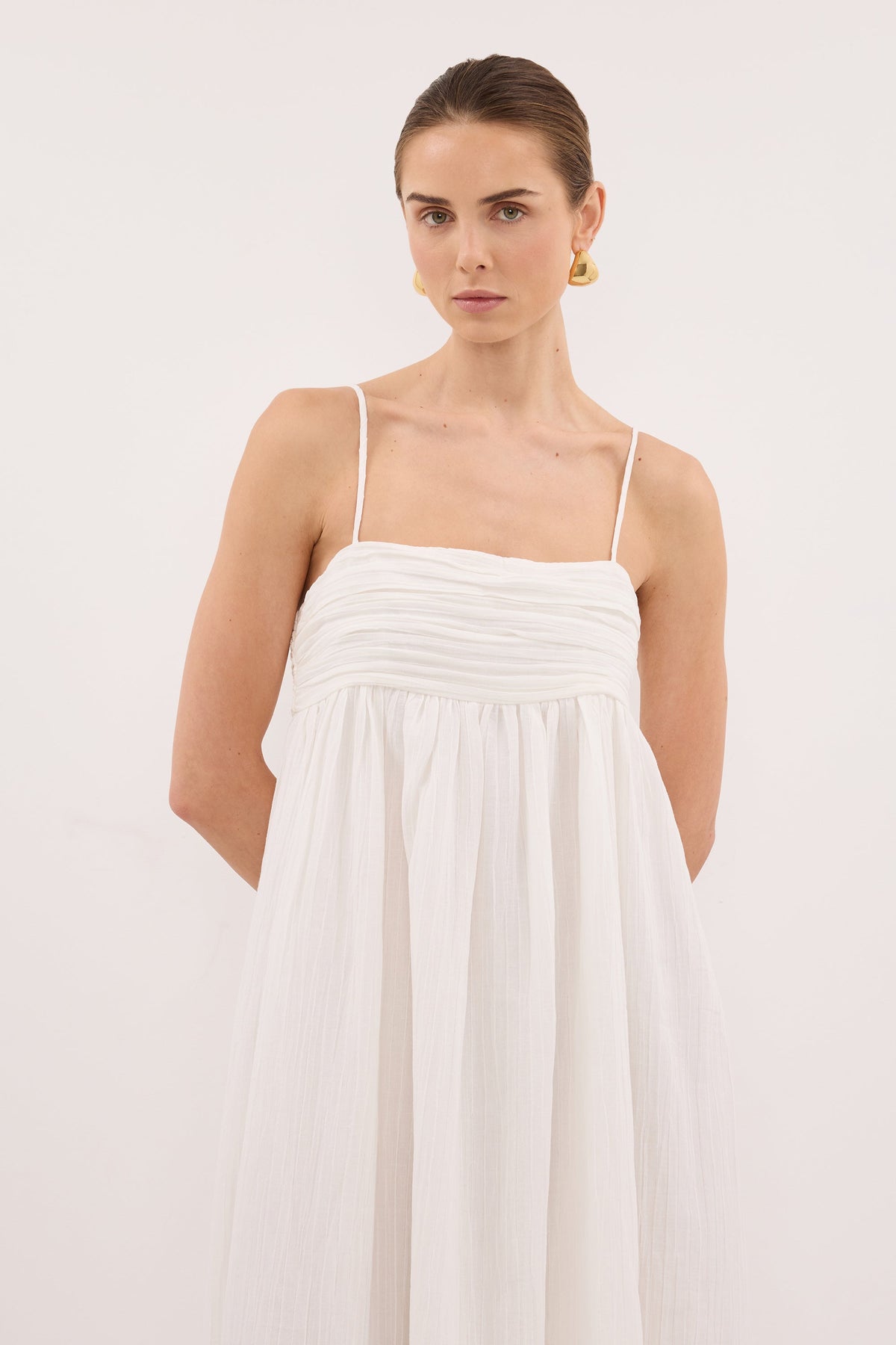 CASEY IVORY CRINKLE RAMIE MIDI DRESS