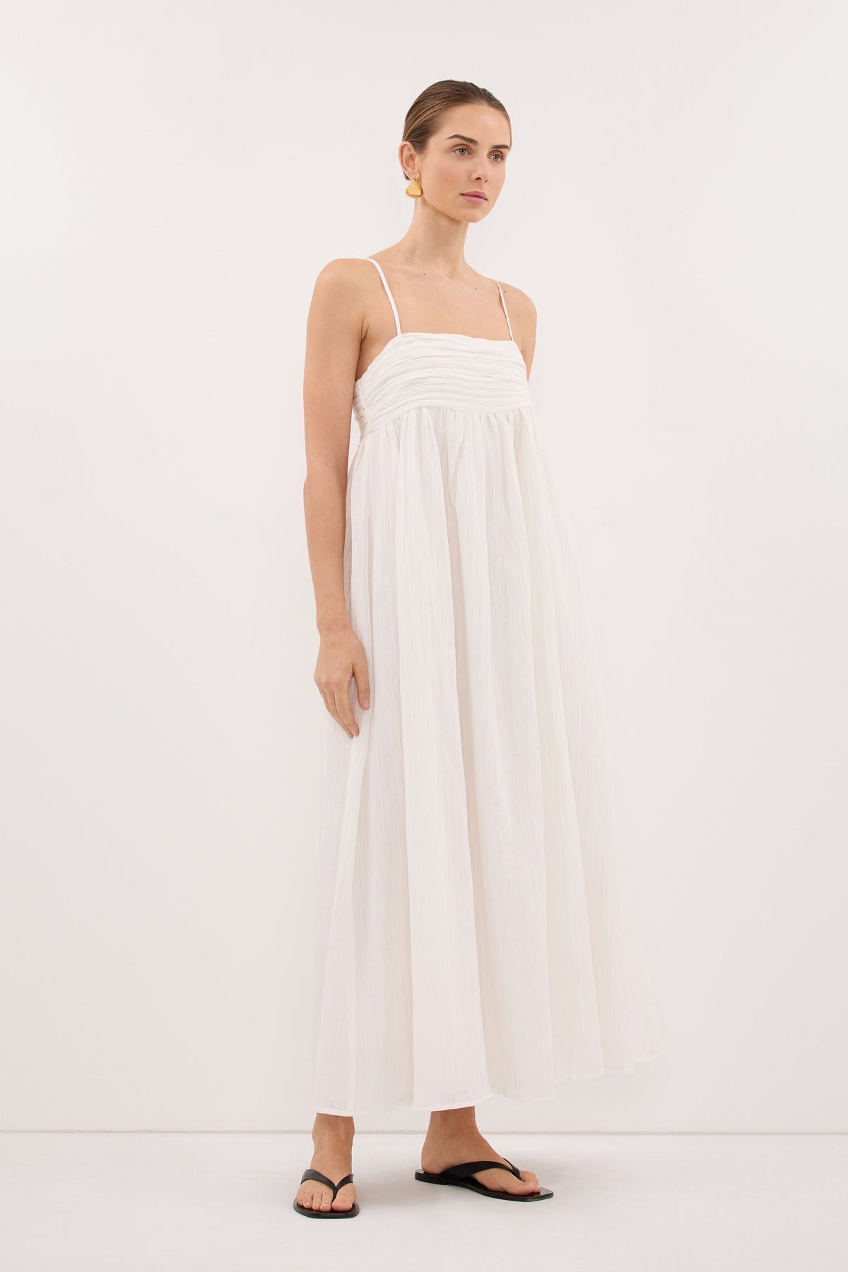 CASEY IVORY CRINKLE RAMIE MIDI DRESS