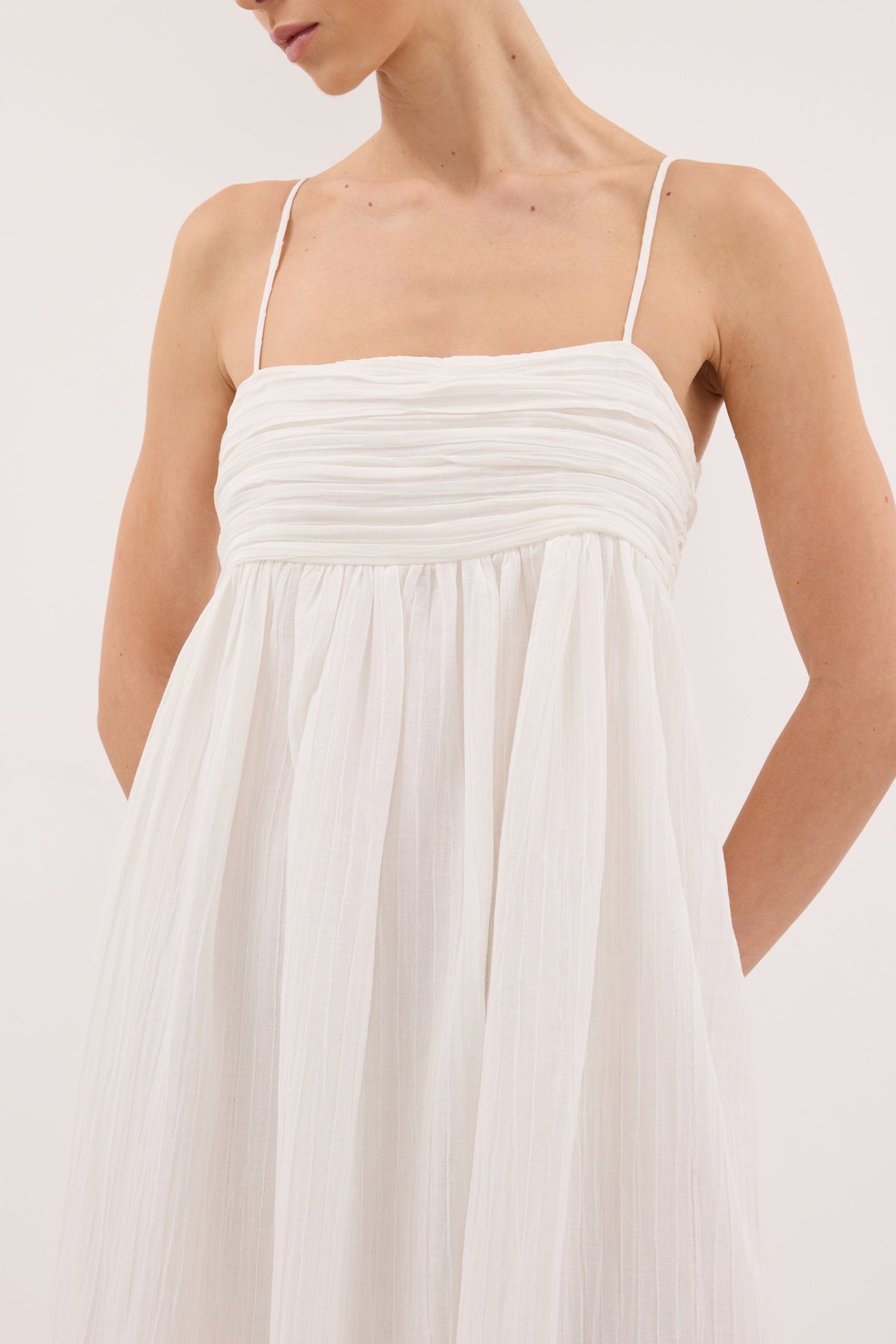 CASEY IVORY CRINKLE RAMIE MIDI DRESS