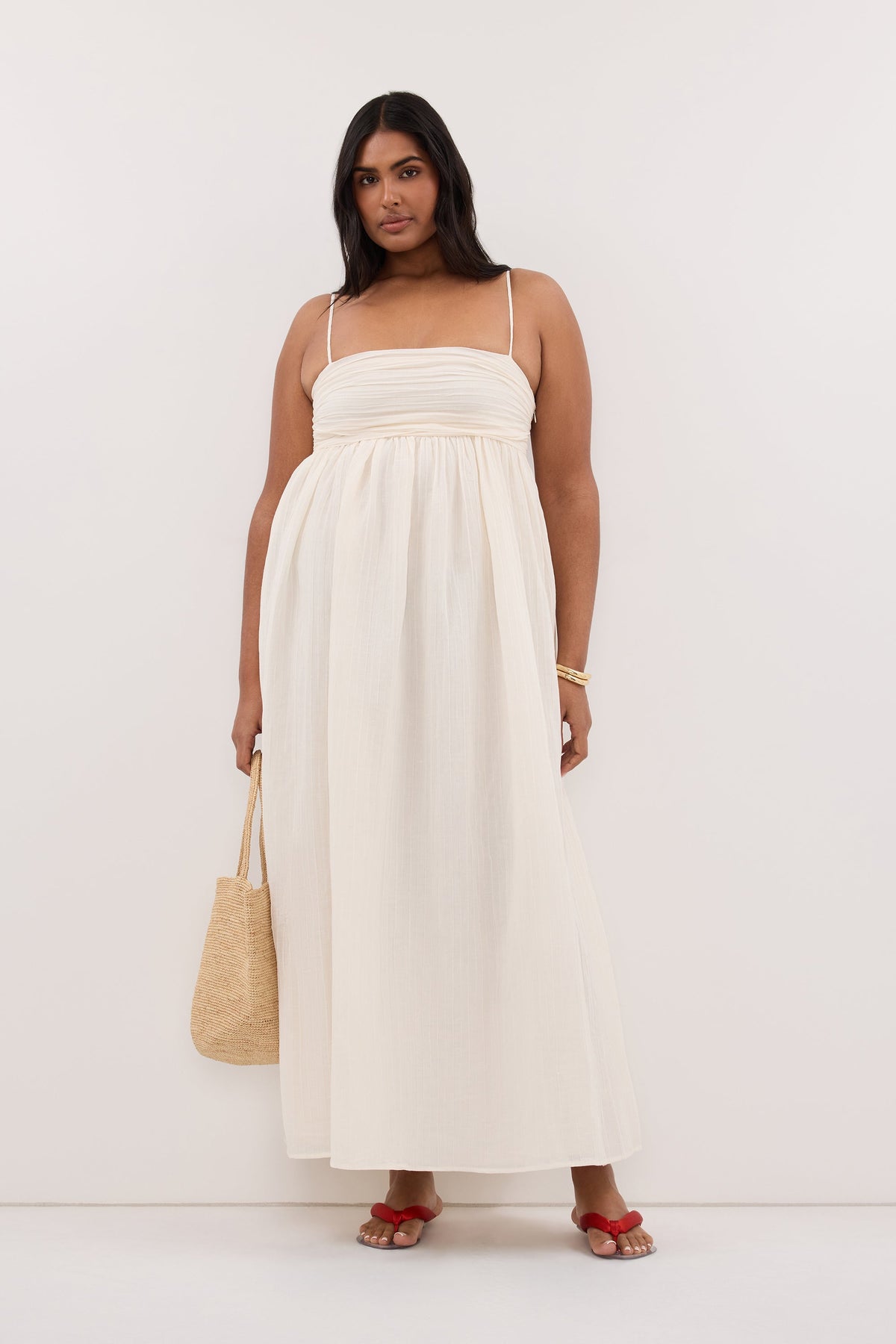 CASEY IVORY CRINKLE RAMIE MIDI DRESS