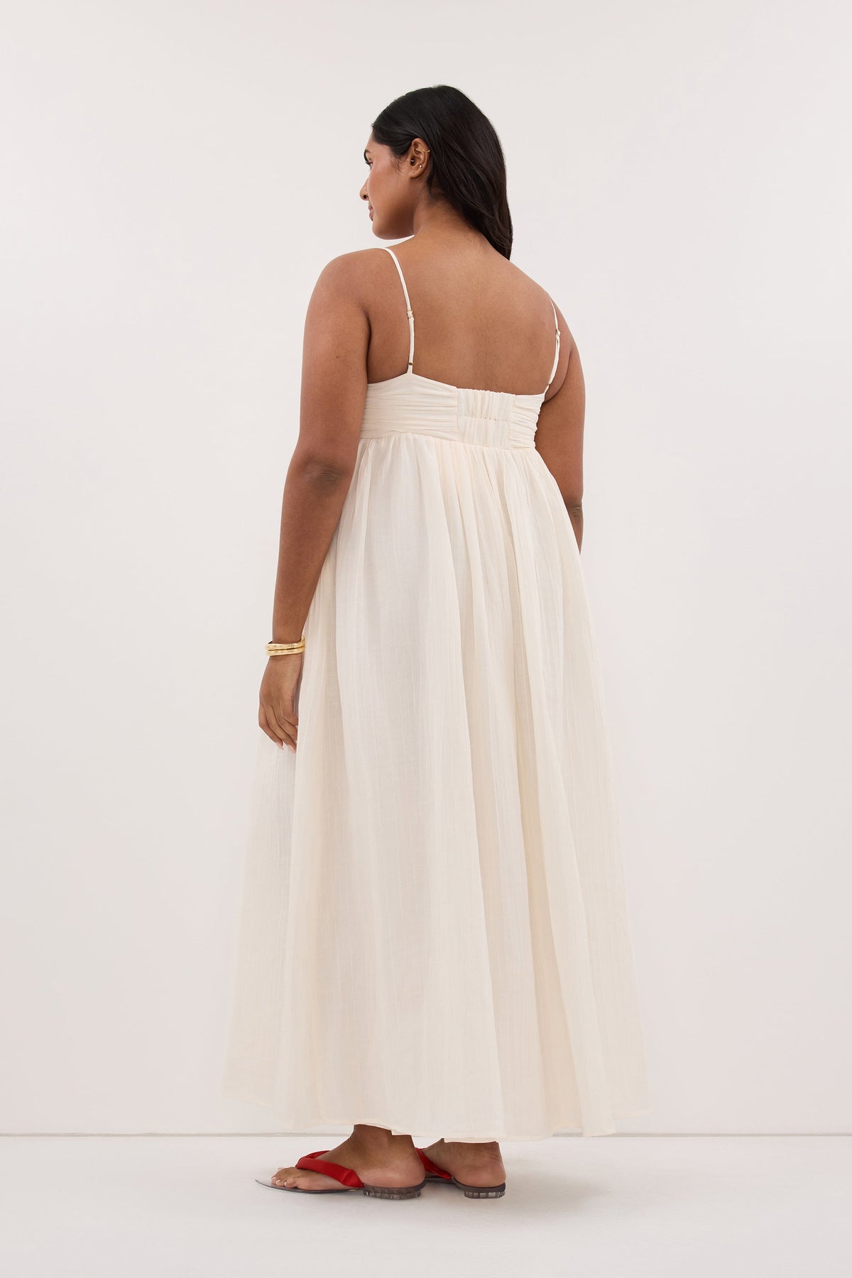 CASEY IVORY CRINKLE RAMIE MIDI DRESS