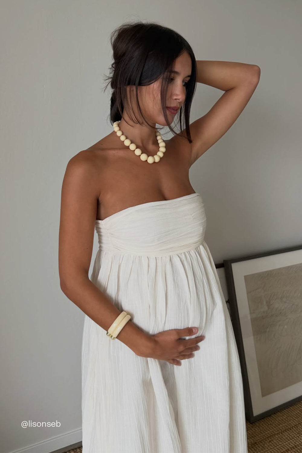 CASEY IVORY CRINKLE RAMIE MIDI DRESS