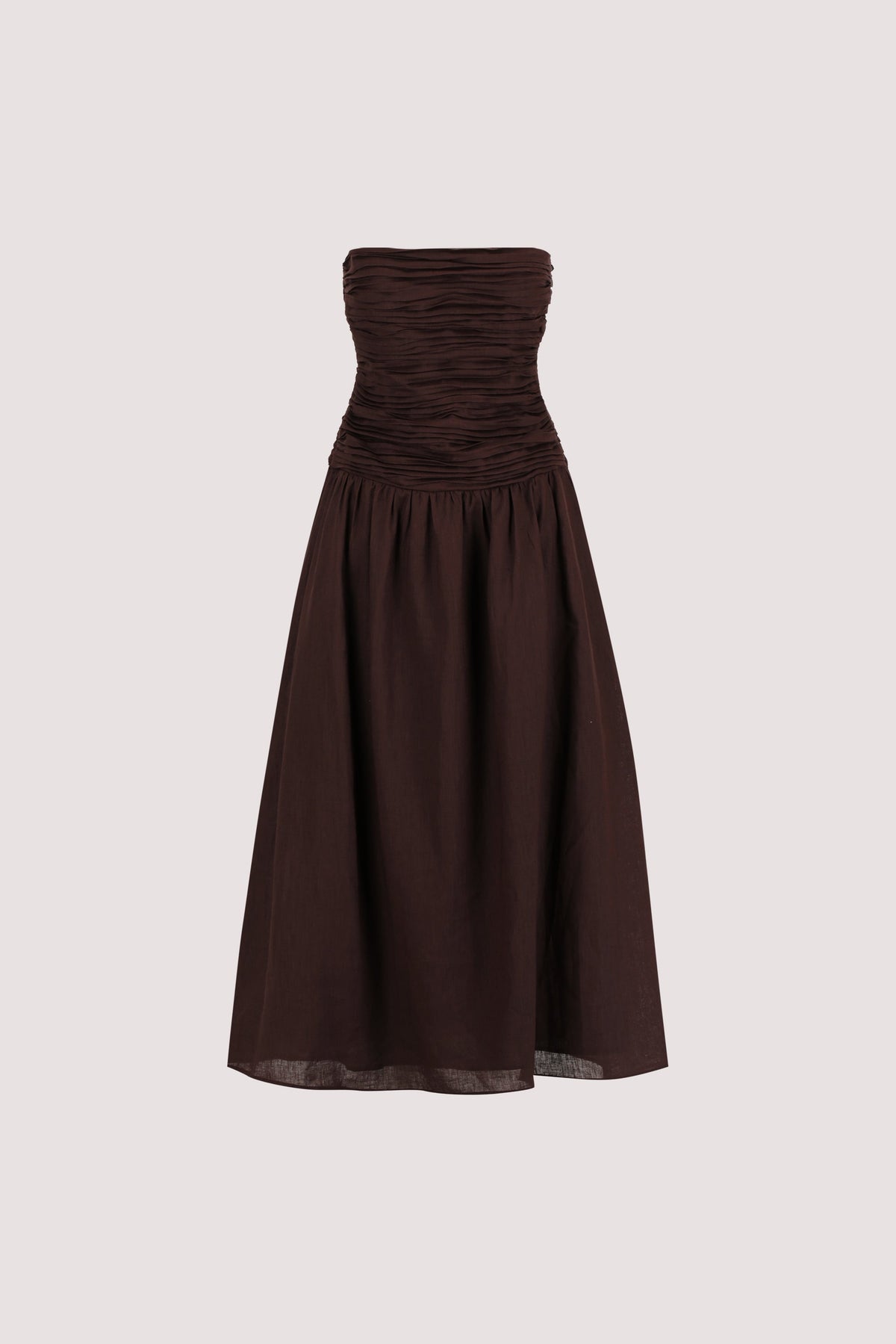 AUBRIELLA BURNT CHOC LINEN MIDI DRESS