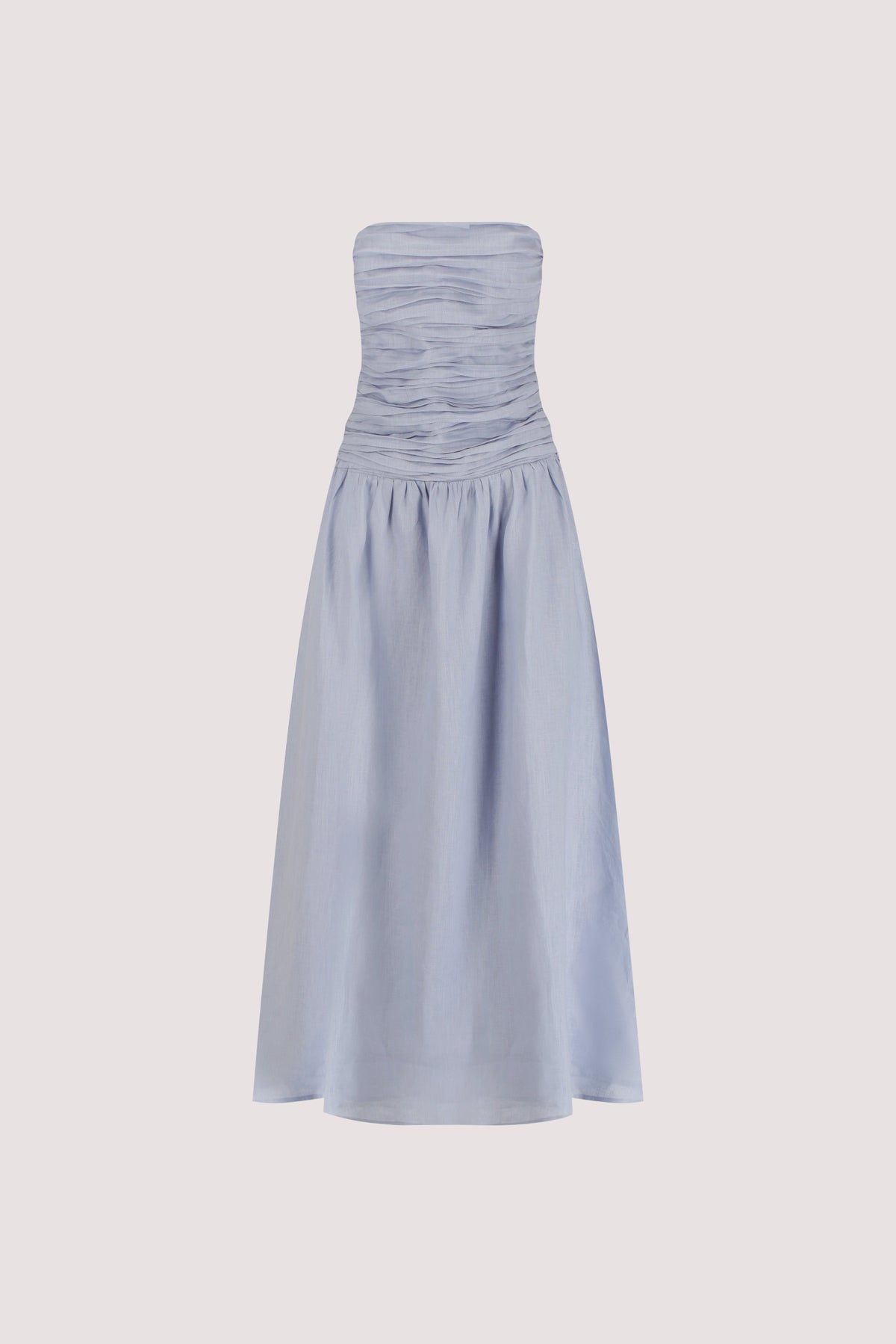 AUBRIELLA DUSTY BLUE LINEN MIDI DRESS