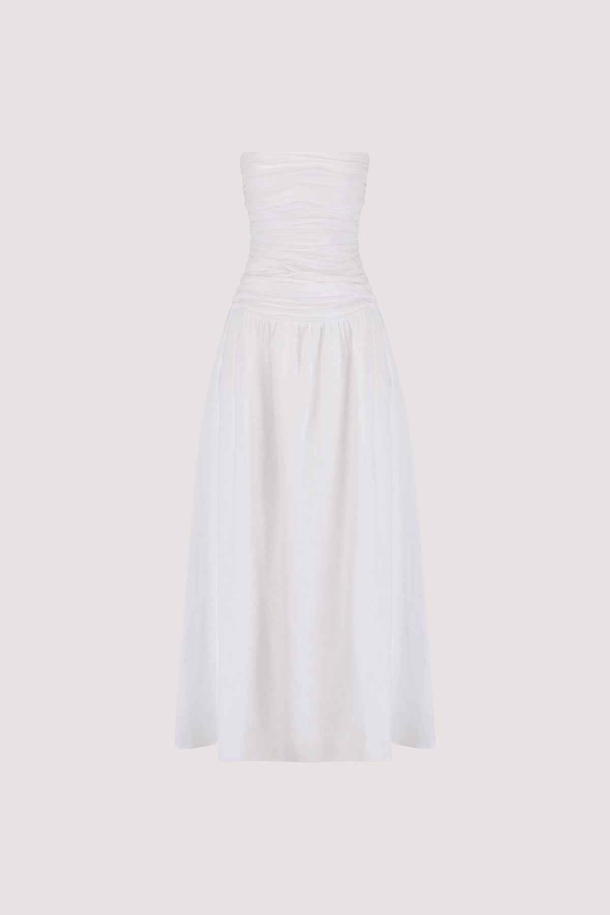 AUBRIELLA WHITE LINEN MIDI DRESS