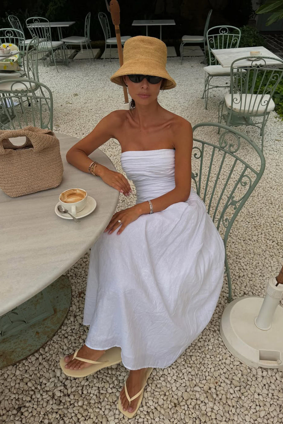 AUBRIELLA WHITE LINEN MIDI DRESS