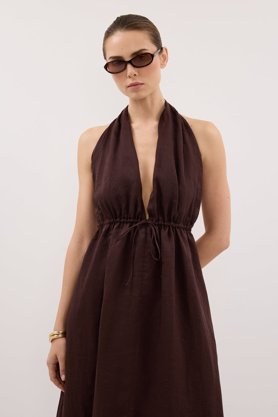 SAMMI BURNT CHOC RAMIE MIDI DRESS