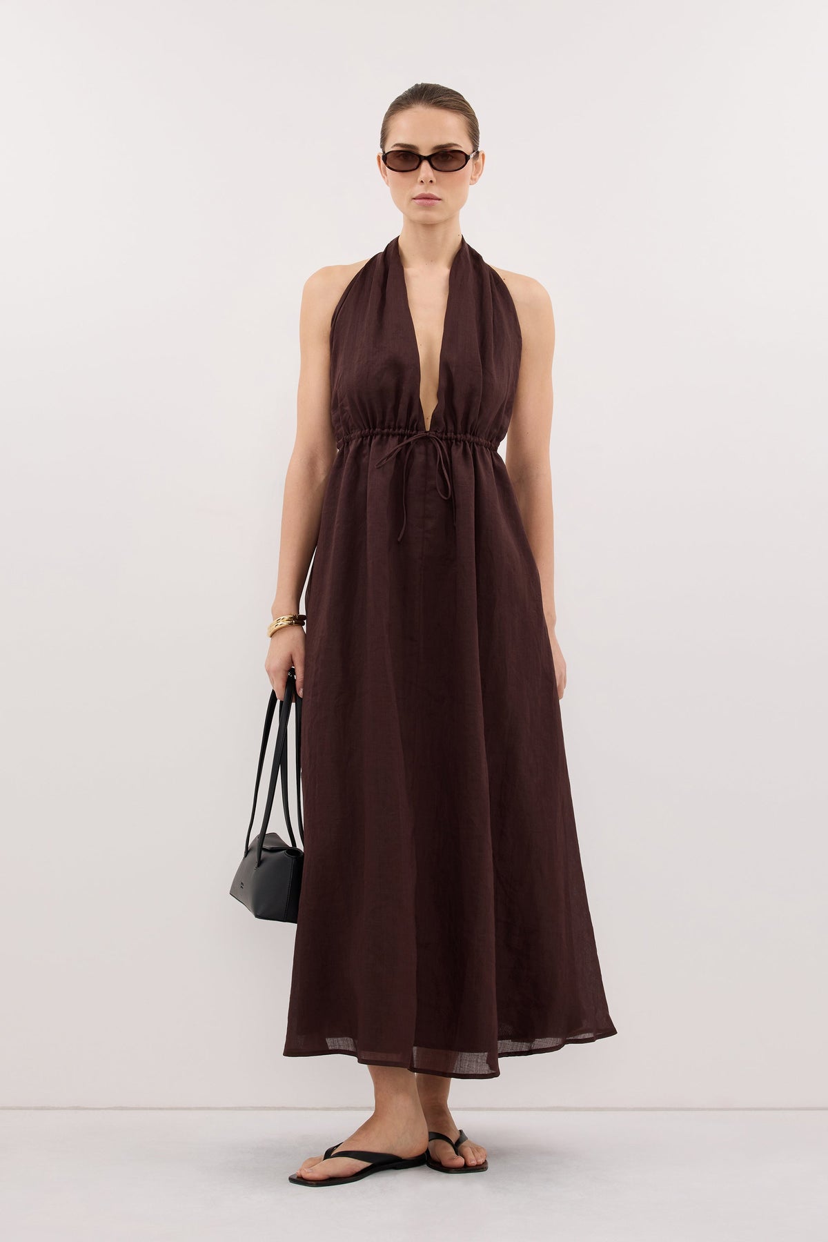 SAMMI BURNT CHOC RAMIE MIDI DRESS