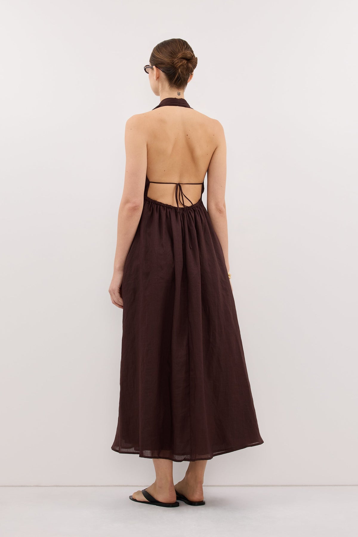 SAMMI BURNT CHOC RAMIE MIDI DRESS