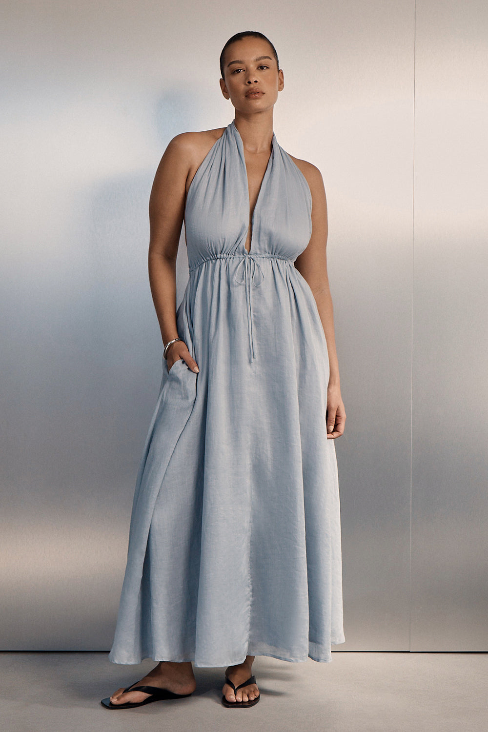 SAMMI DUSTY BLUE RAMIE MIDI DRESS