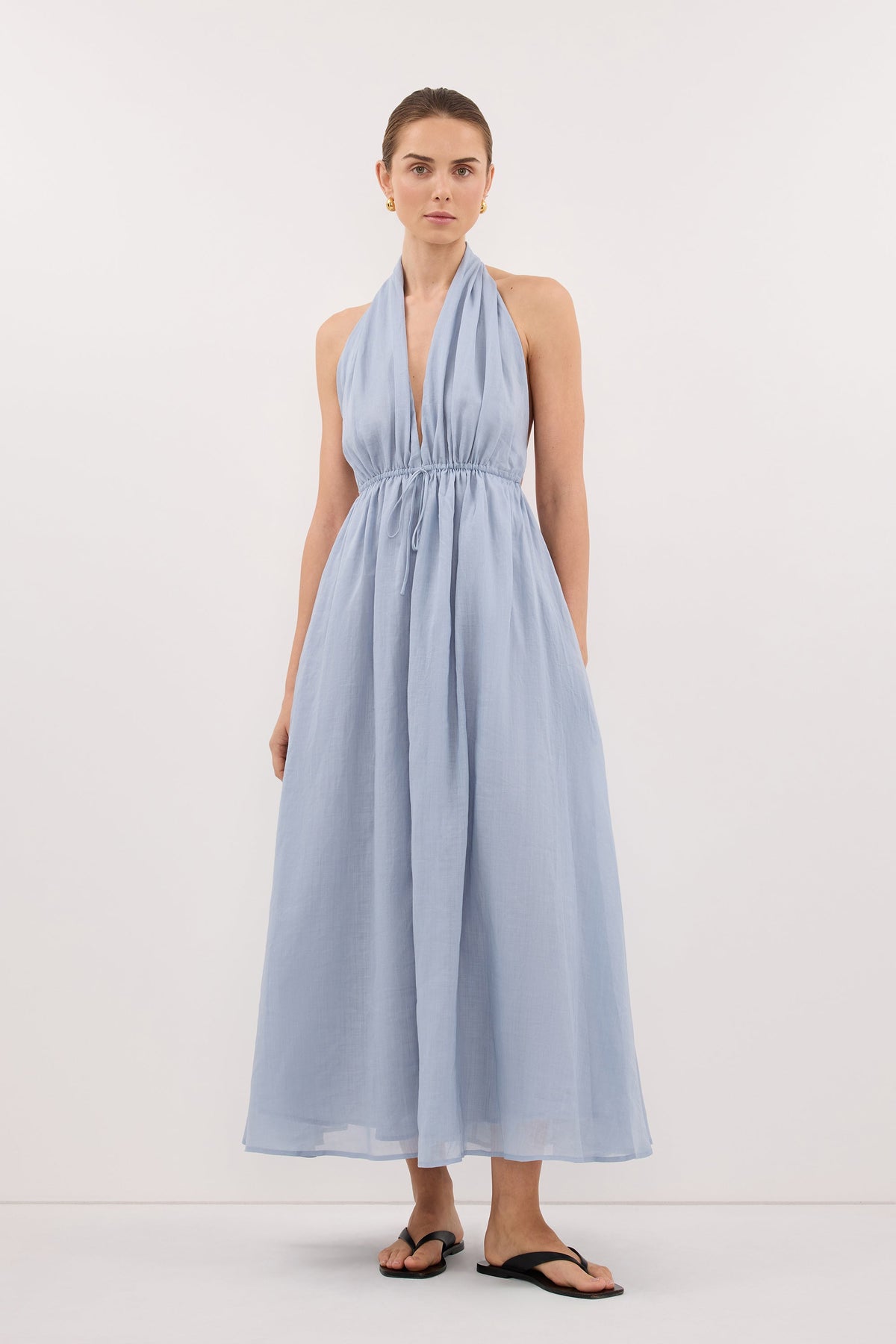 SAMMI DUSTY BLUE RAMIE MIDI DRESS