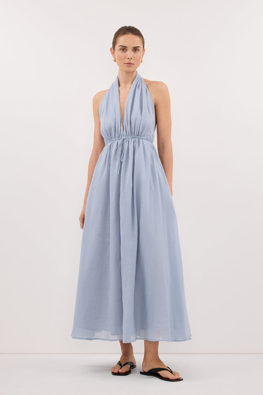 SAMMI DUSTY BLUE RAMIE MIDI DRESS
