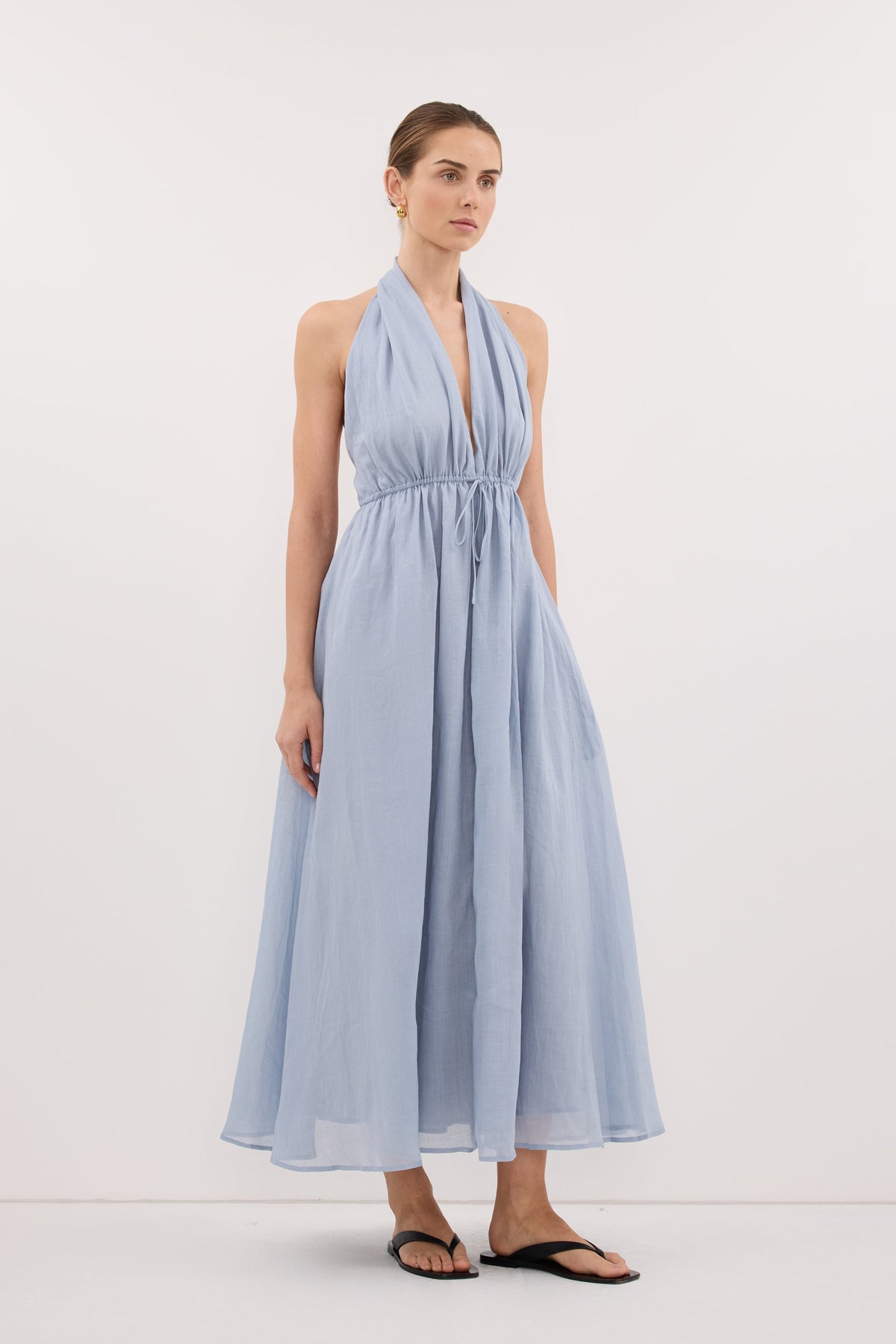 SAMMI DUSTY BLUE RAMIE MIDI DRESS