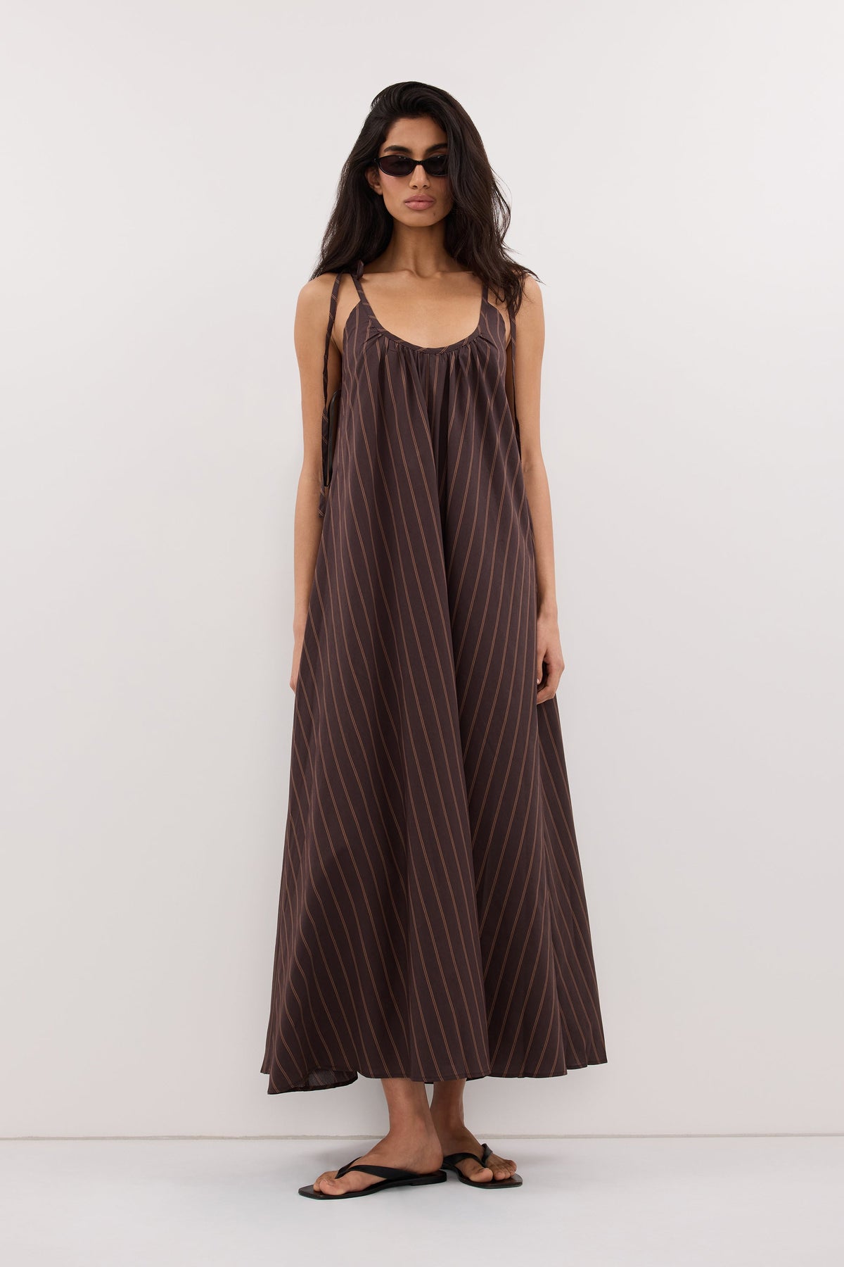 FABLE CHOC STRIPE MIDI DRESS
