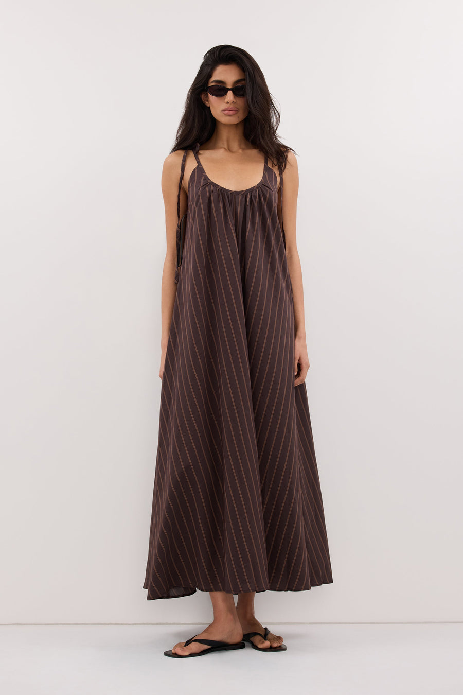FABLE CHOC STRIPE MIDI DRESS