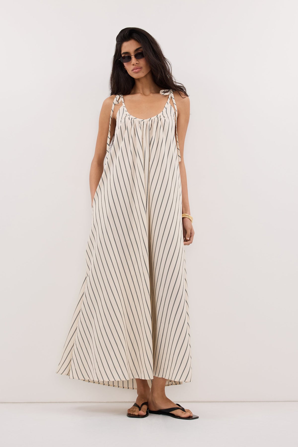 FABLE CREAM STRIPE MIDI DRESS