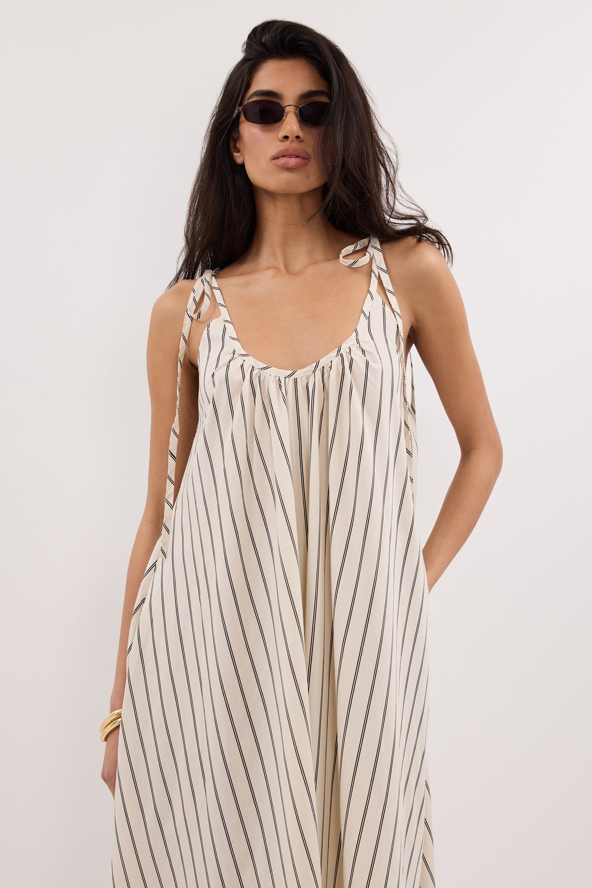 FABLE CREAM STRIPE MIDI DRESS