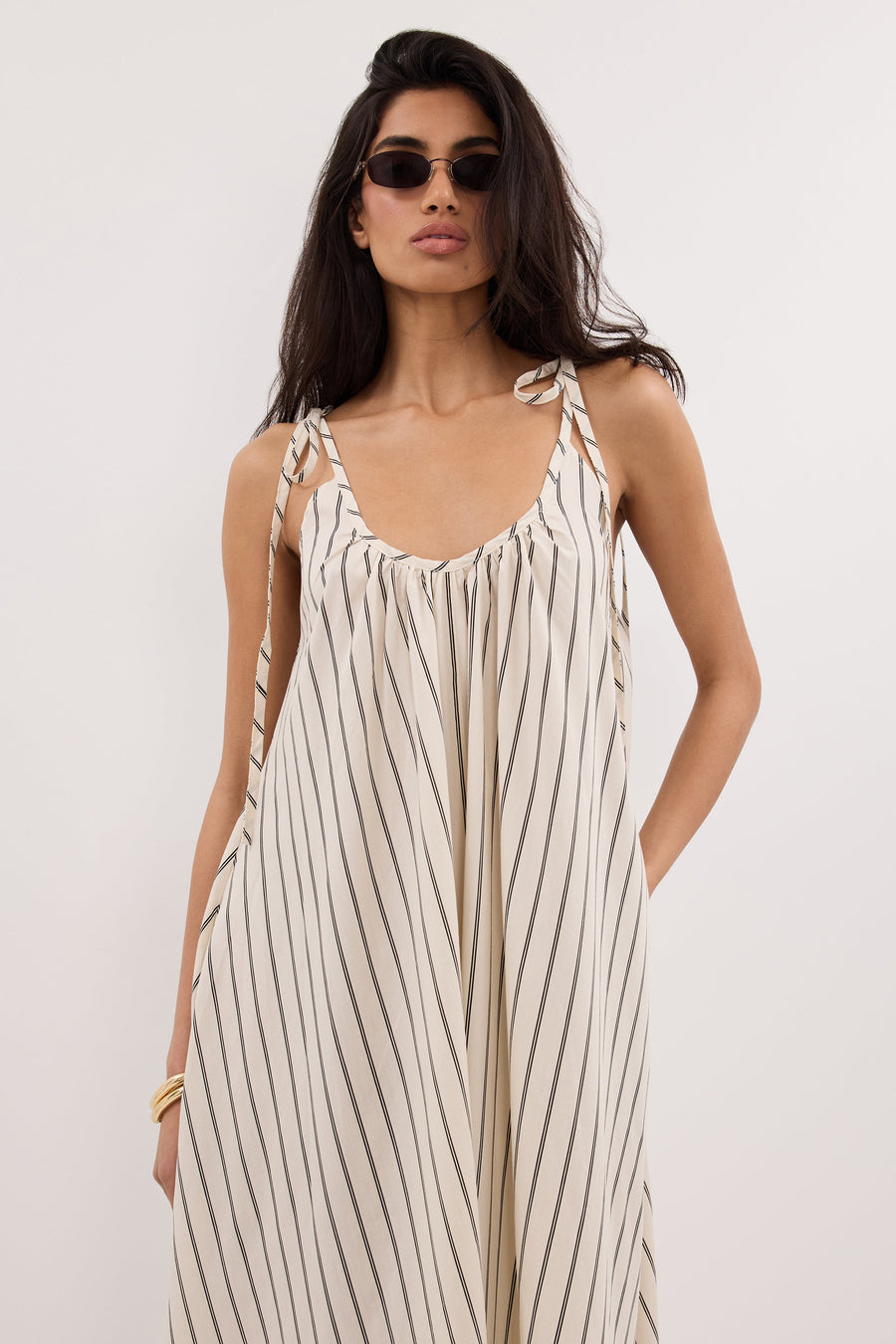 FABLE CREAM STRIPE MIDI DRESS