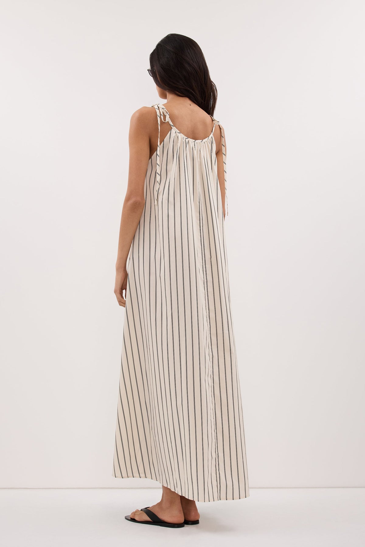 FABLE CREAM STRIPE MIDI DRESS