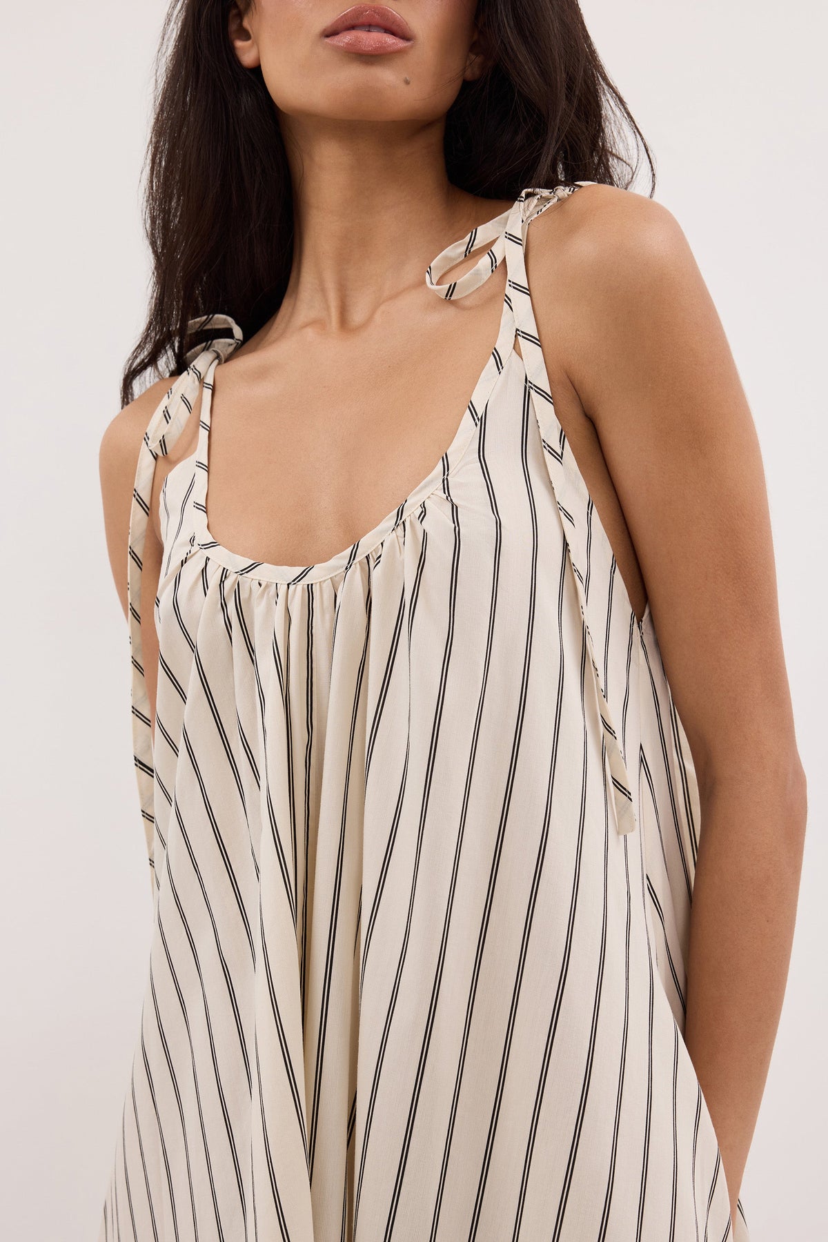 FABLE CREAM STRIPE MIDI DRESS