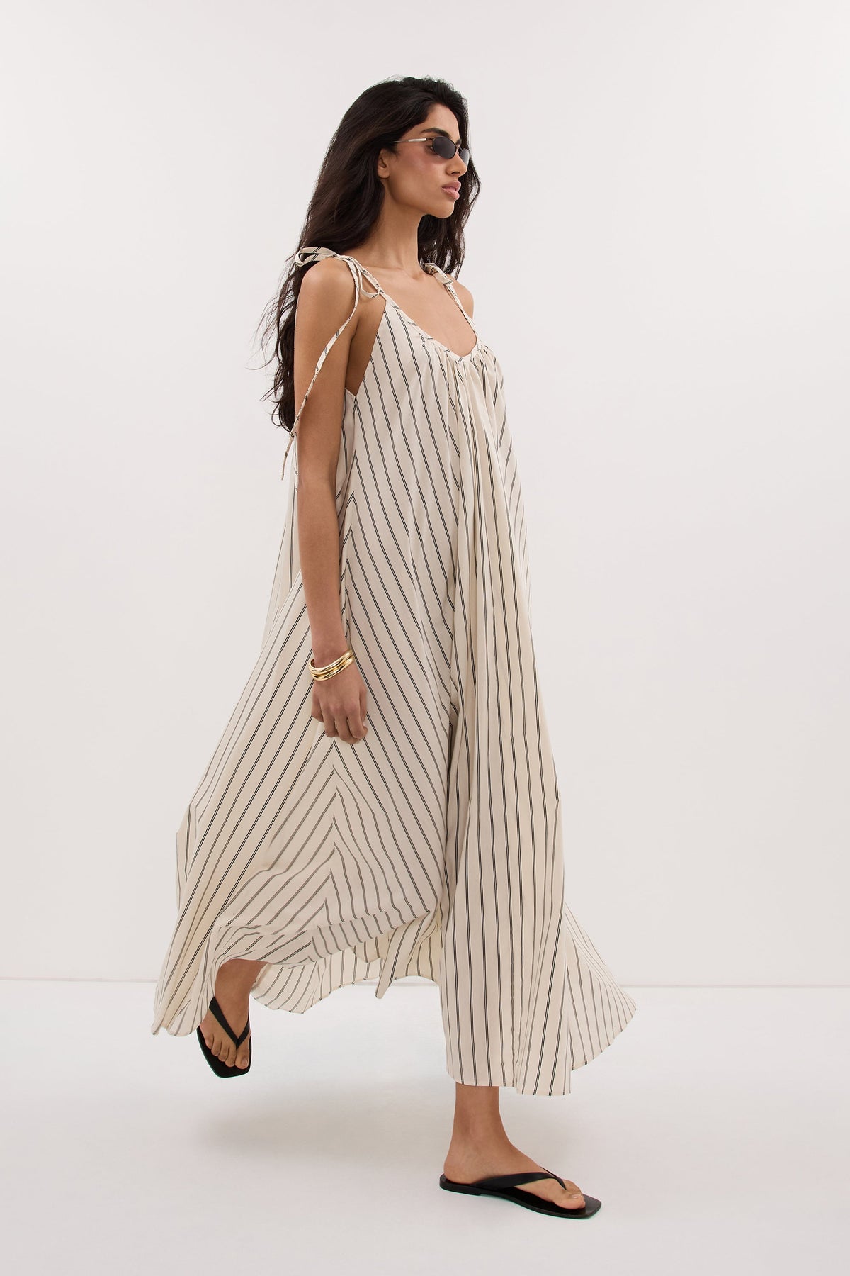 FABLE CREAM STRIPE MIDI DRESS