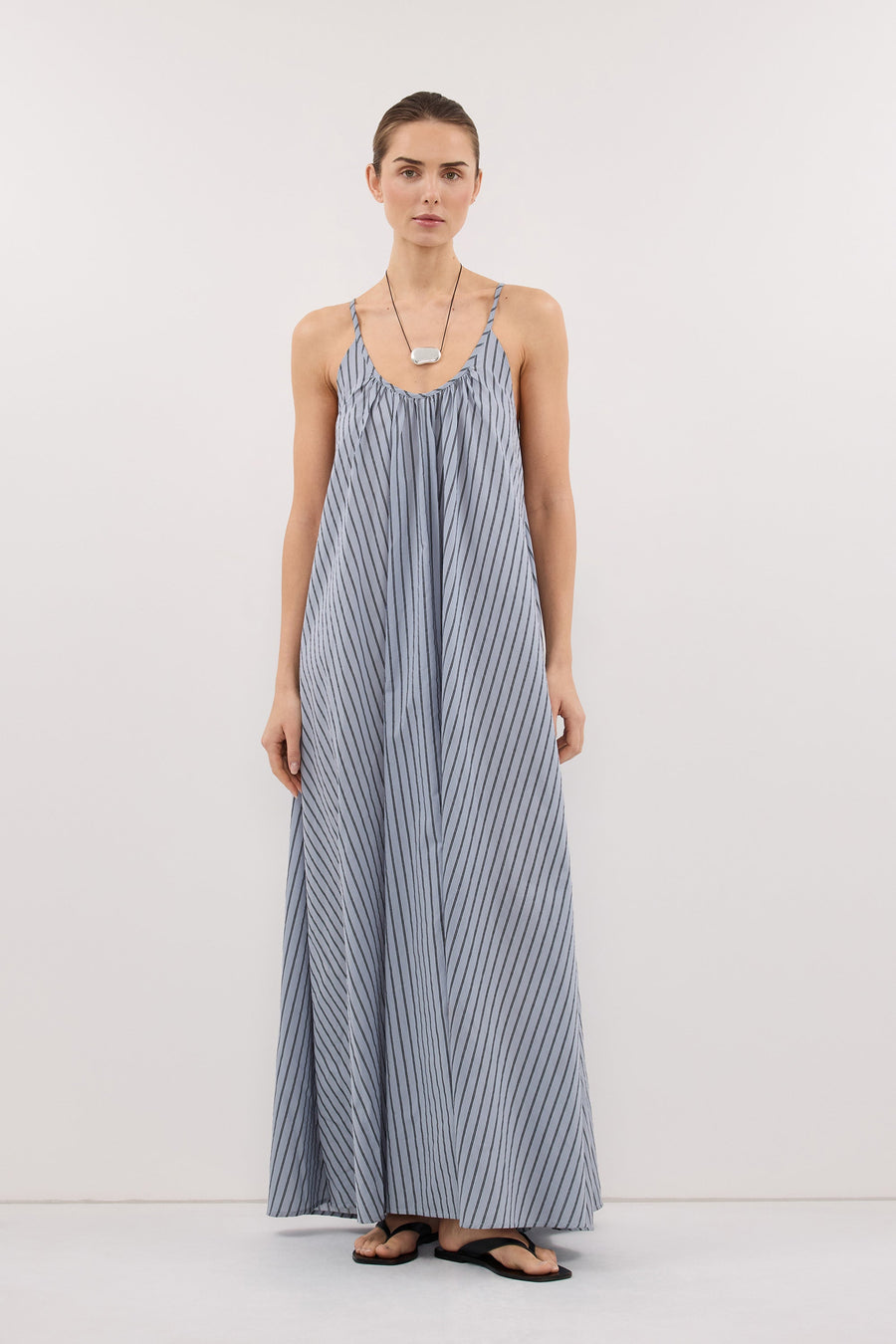 FABLE DUSTY BLUE STRIPE MIDI DRESS