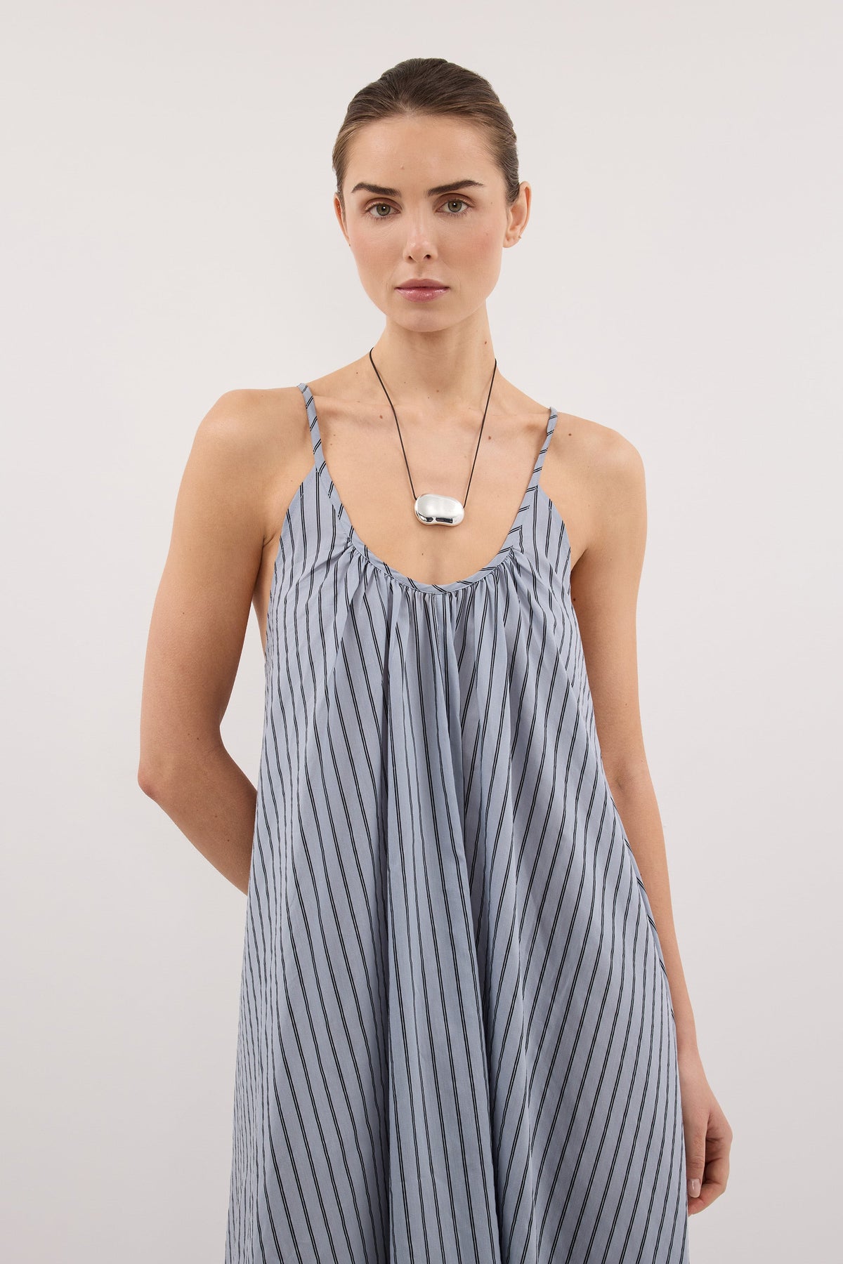 FABLE DUSTY BLUE STRIPE MIDI DRESS