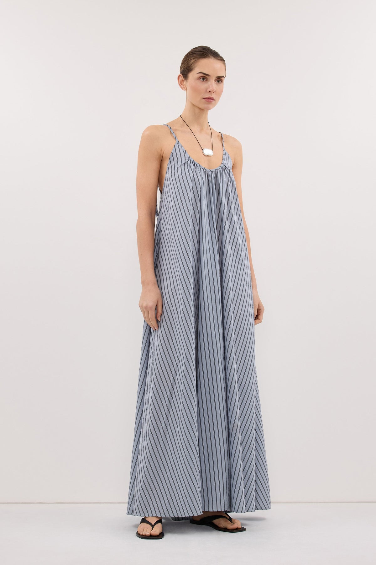 FABLE DUSTY BLUE STRIPE MIDI DRESS