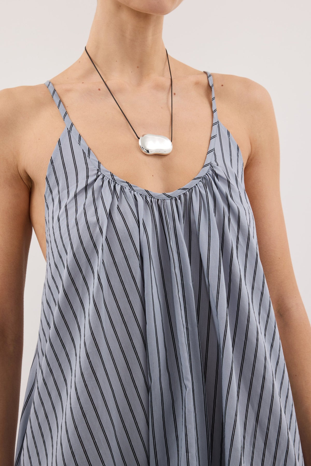 FABLE DUSTY BLUE STRIPE MIDI DRESS
