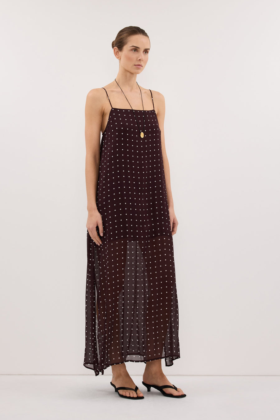 VANESSA BITTER CHOC SLEEVELESS MIDI DRESS