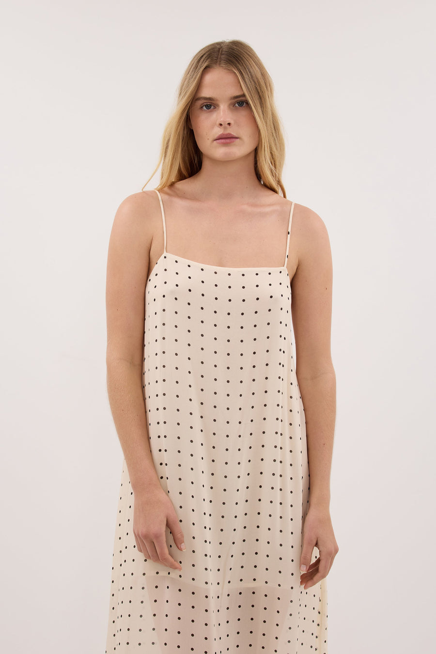VANESSA SANDSTONE SLEEVELESS MIDI DRESS
