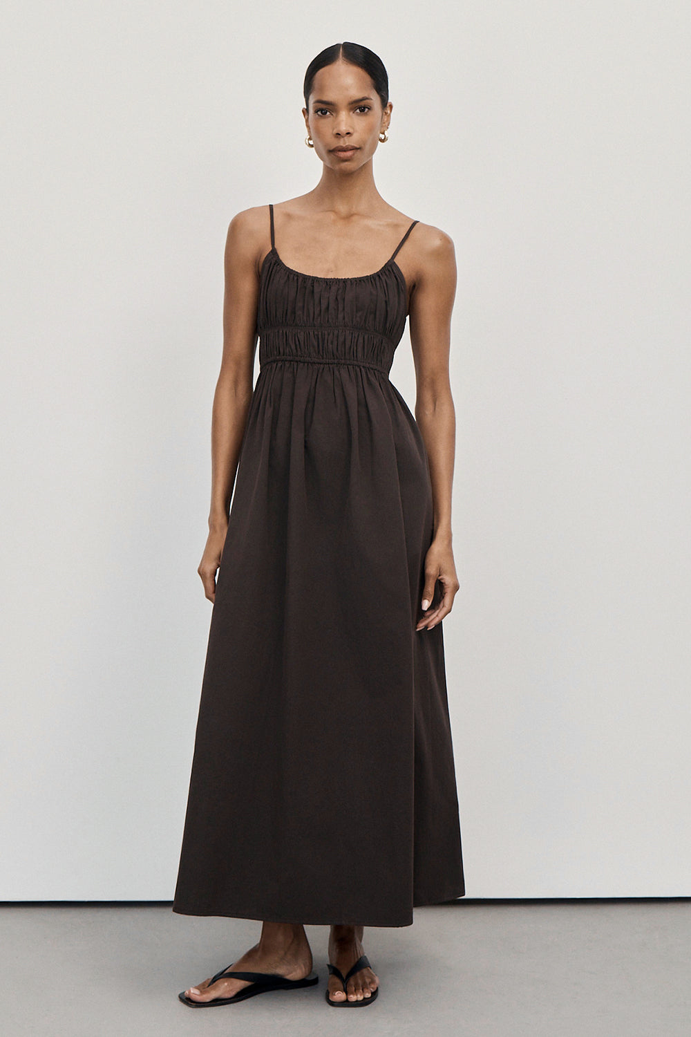 ZAHARA BITTER CHOC COTTON MIDI DRESS
