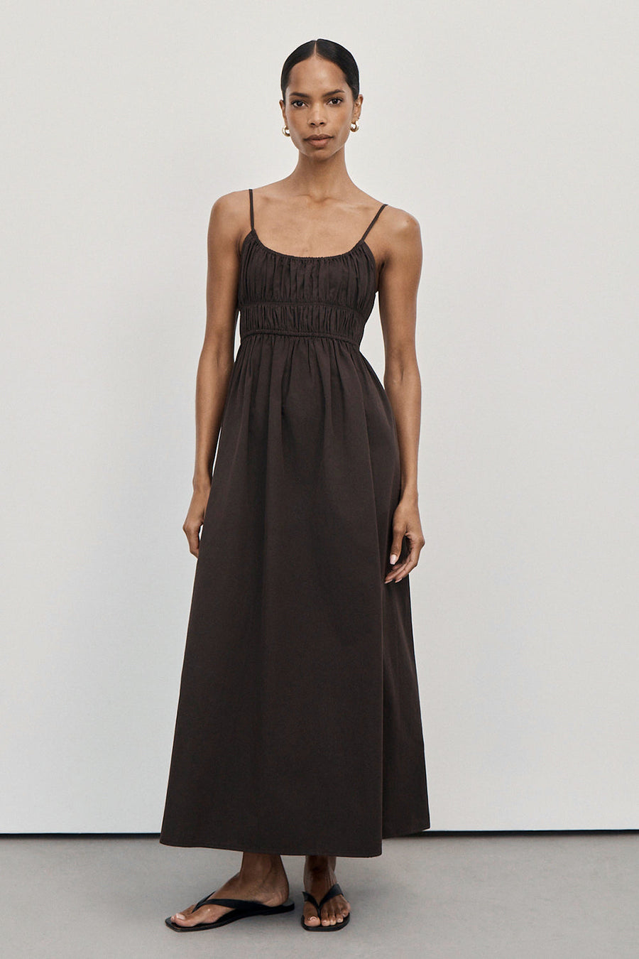 ZAHARA BITTER CHOC COTTON MIDI DRESS