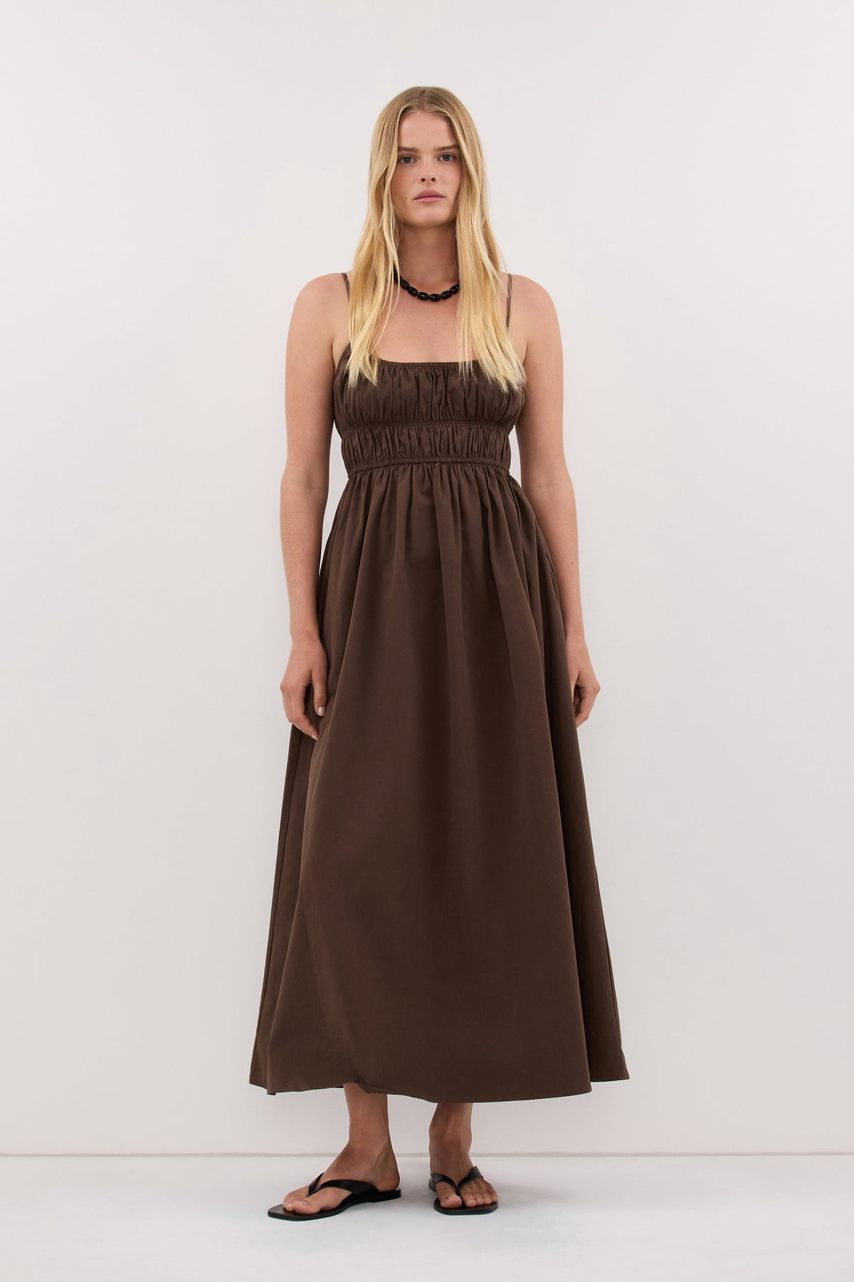 ZAHARA BITTER CHOC COTTON MIDI DRESS