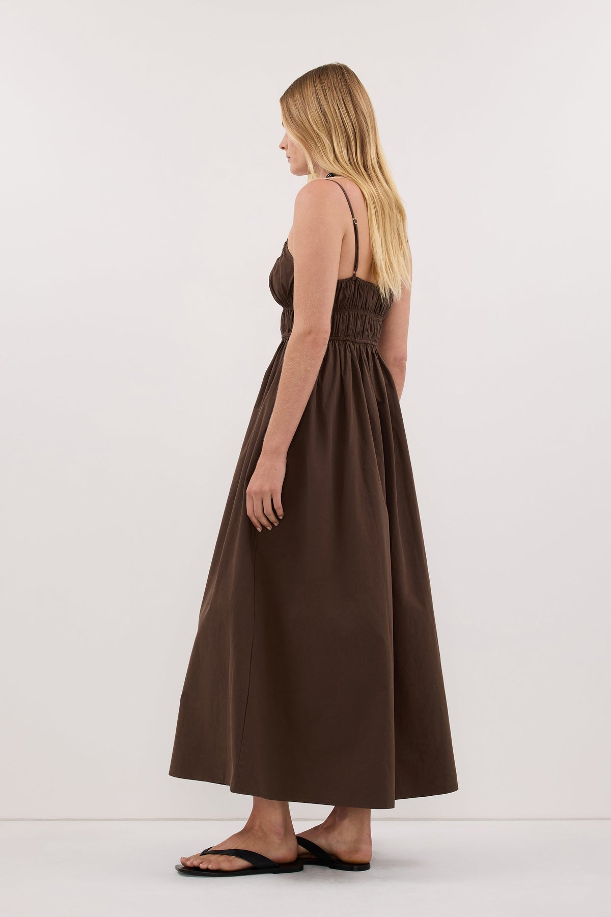 ZAHARA BITTER CHOC COTTON MIDI DRESS