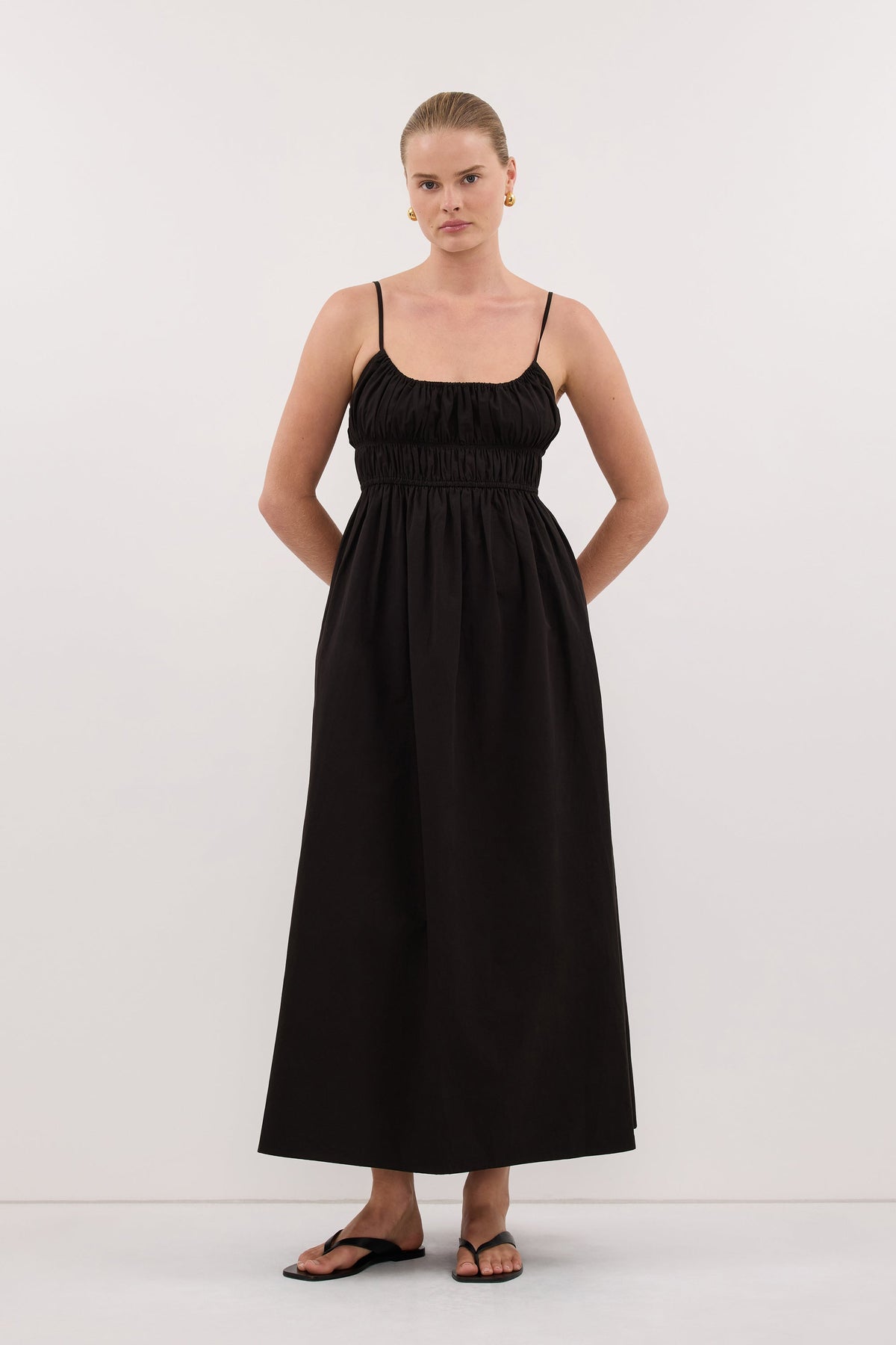 ZAHARA BLACK COTTON MIDI DRESS