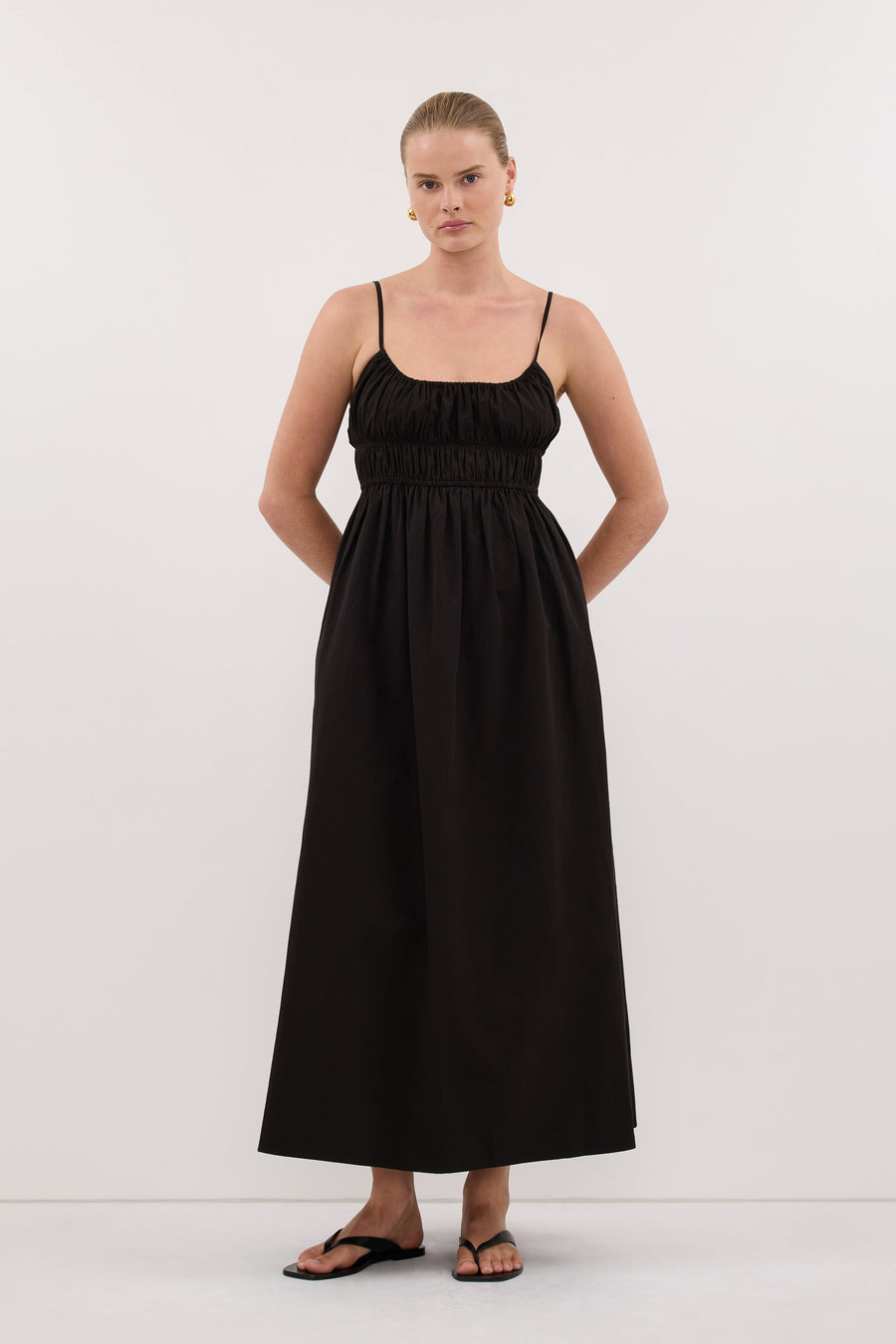 ZAHARA BLACK COTTON MIDI DRESS