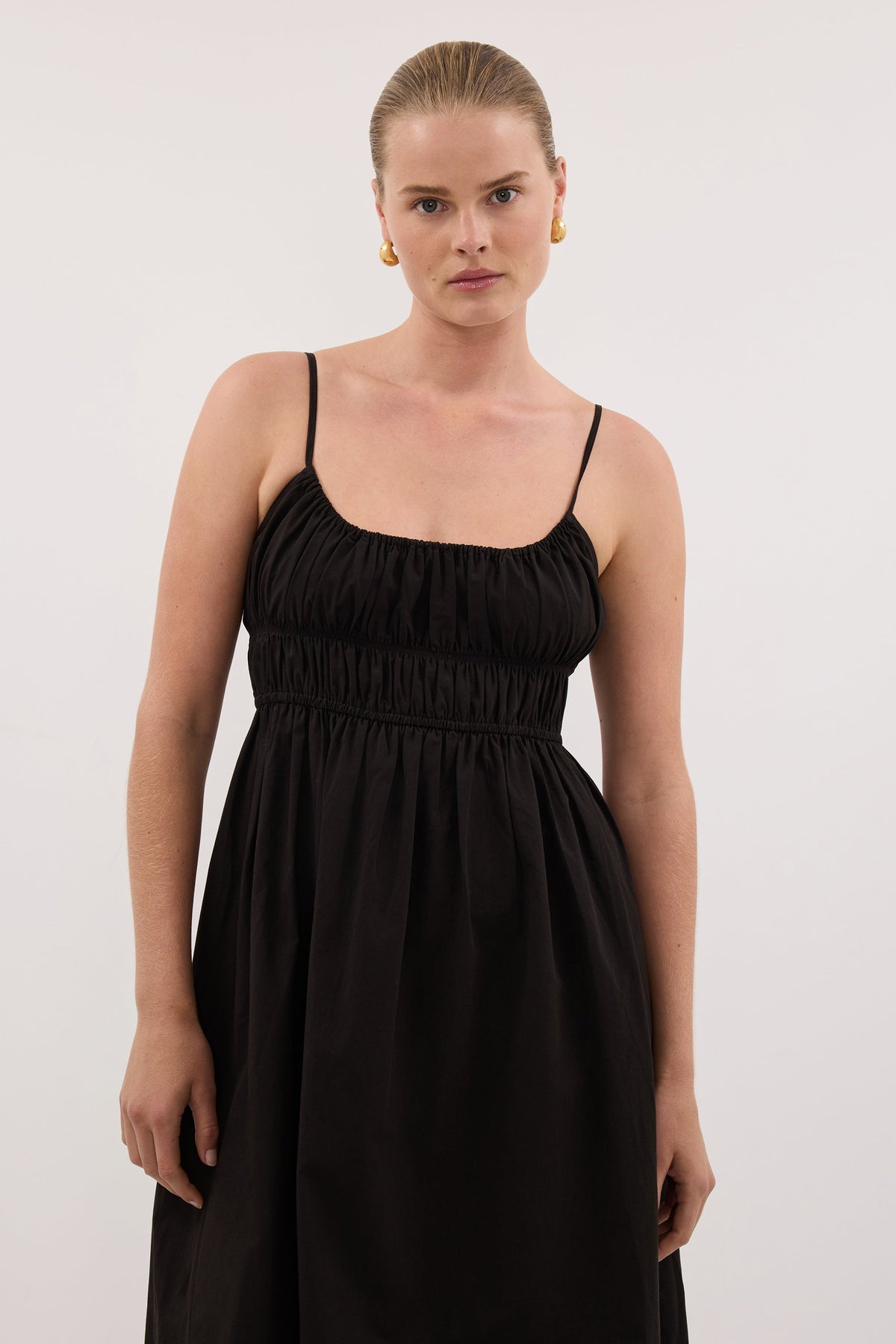 ZAHARA BLACK COTTON MIDI DRESS