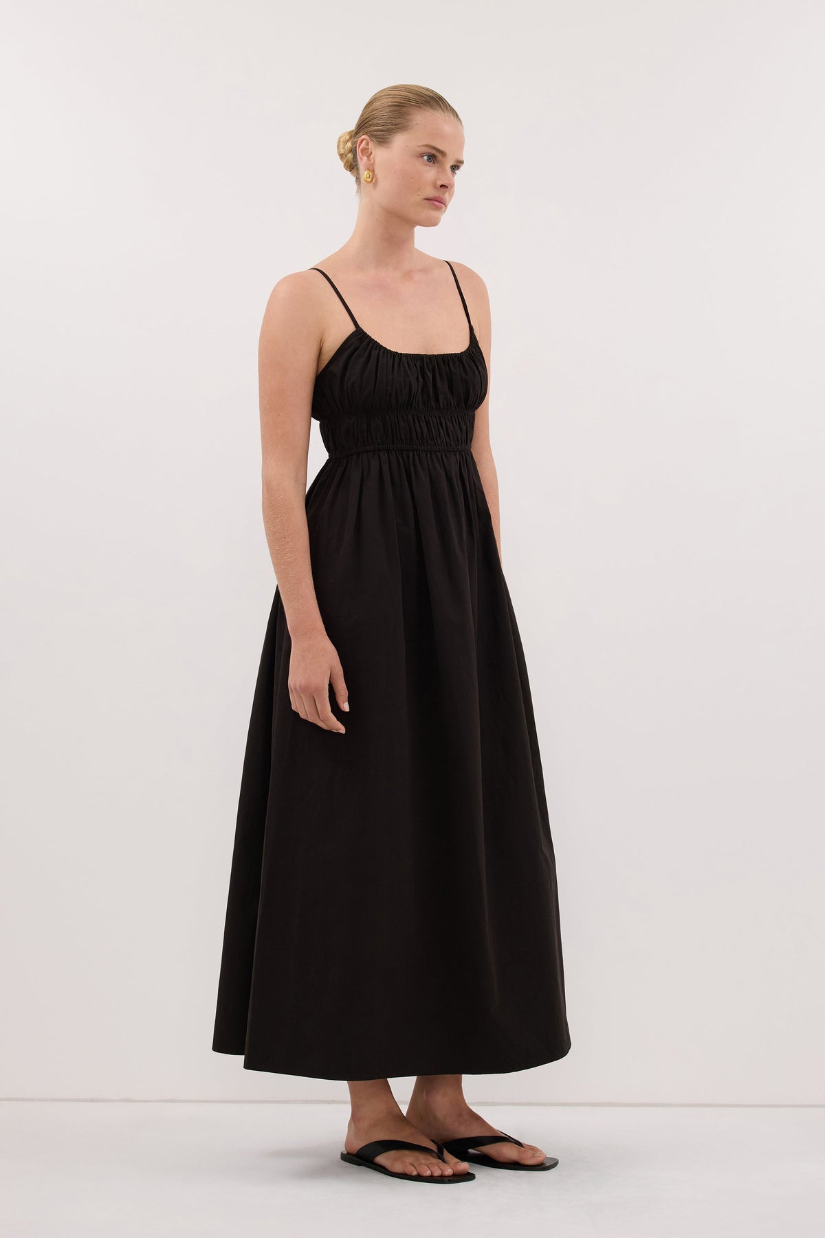ZAHARA BLACK COTTON MIDI DRESS