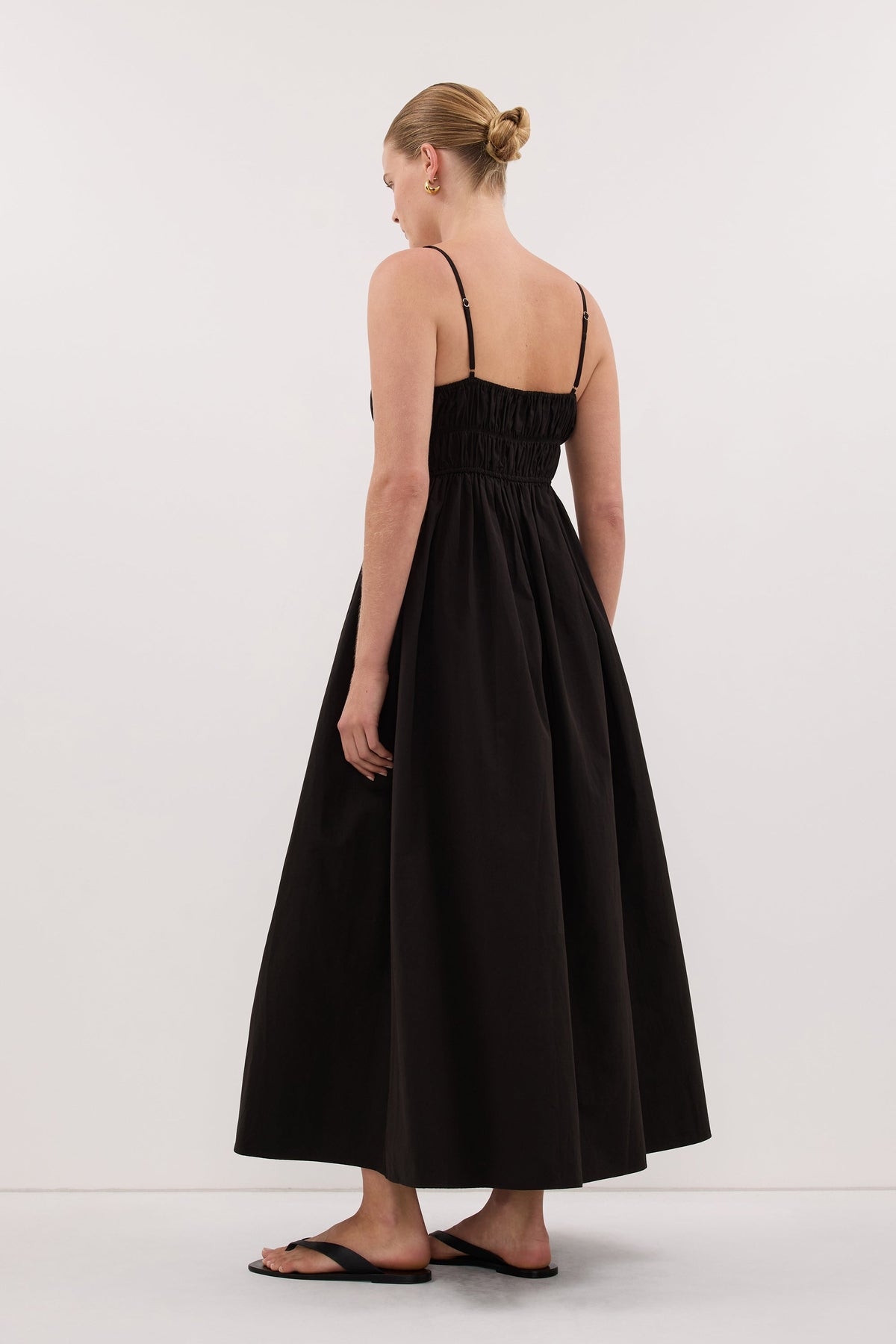 ZAHARA BLACK COTTON MIDI DRESS