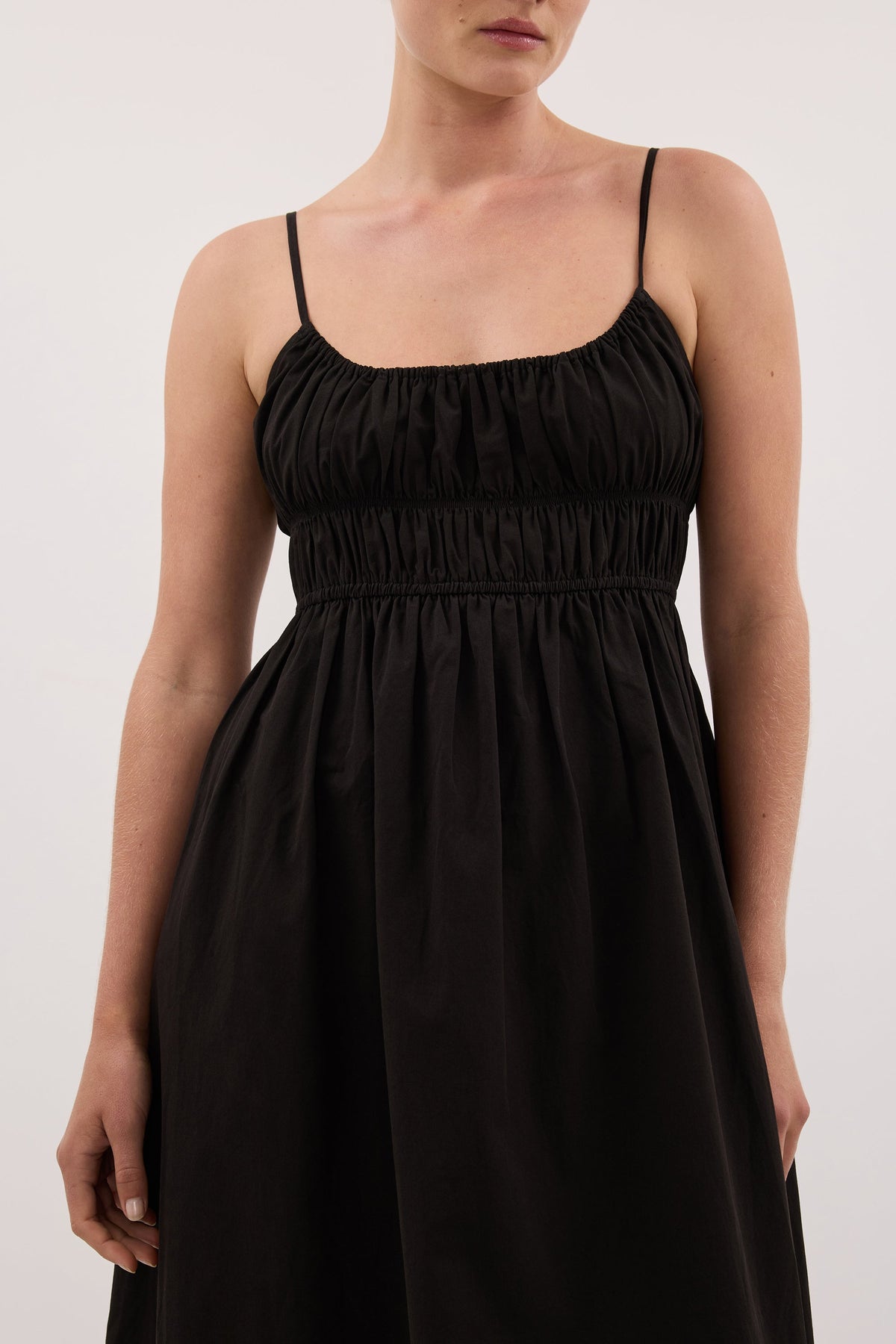 ZAHARA BLACK COTTON MIDI DRESS