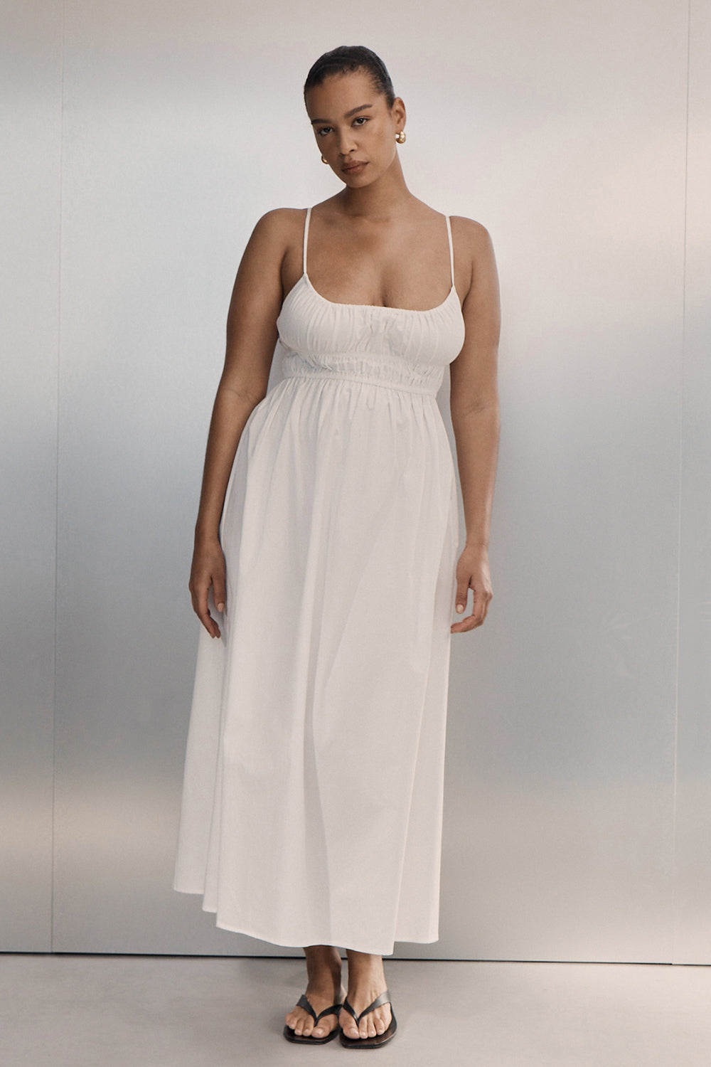 ZAHARA WHITE COTTON MIDI DRESS