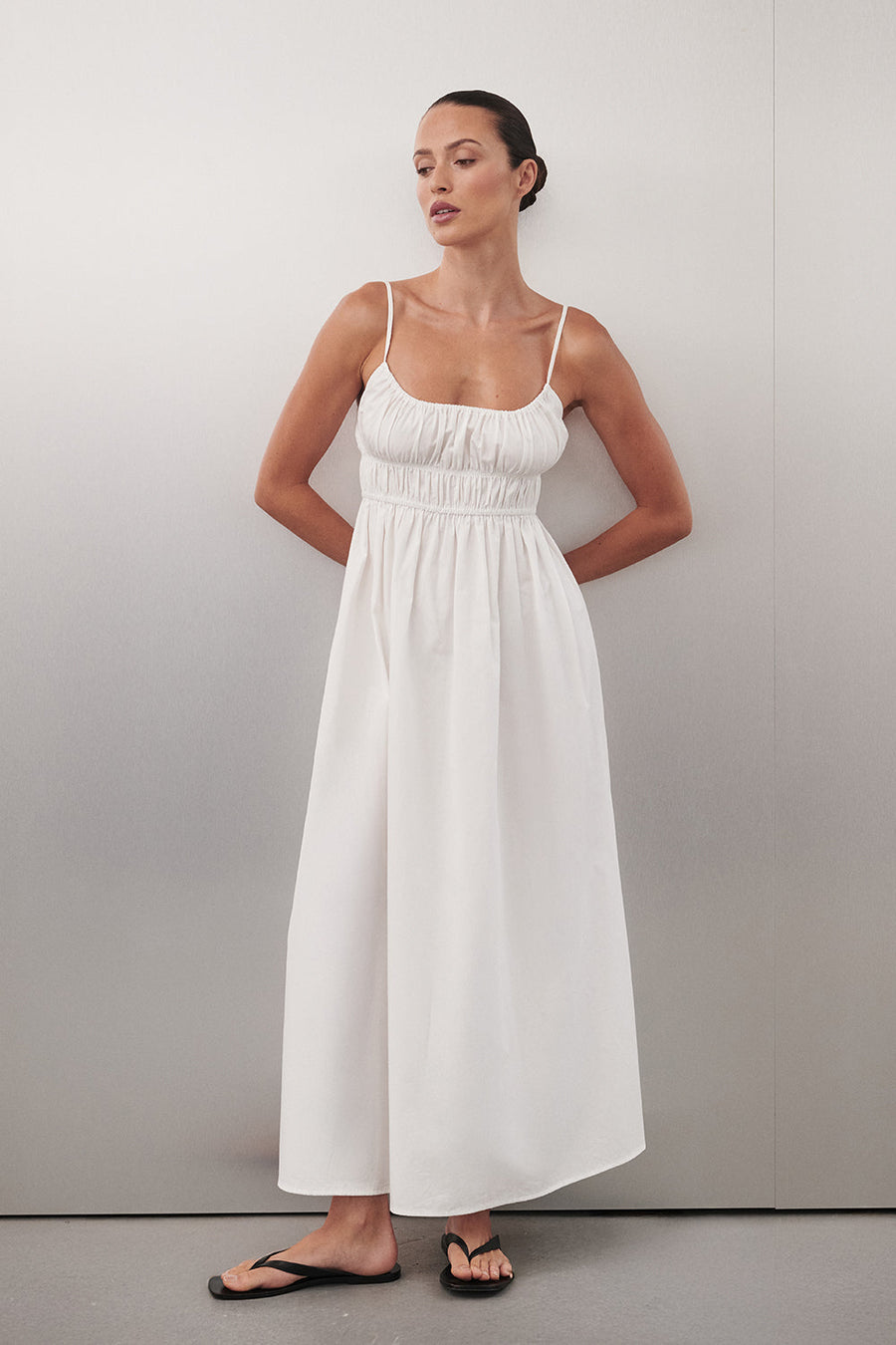 ZAHARA WHITE COTTON MIDI DRESS