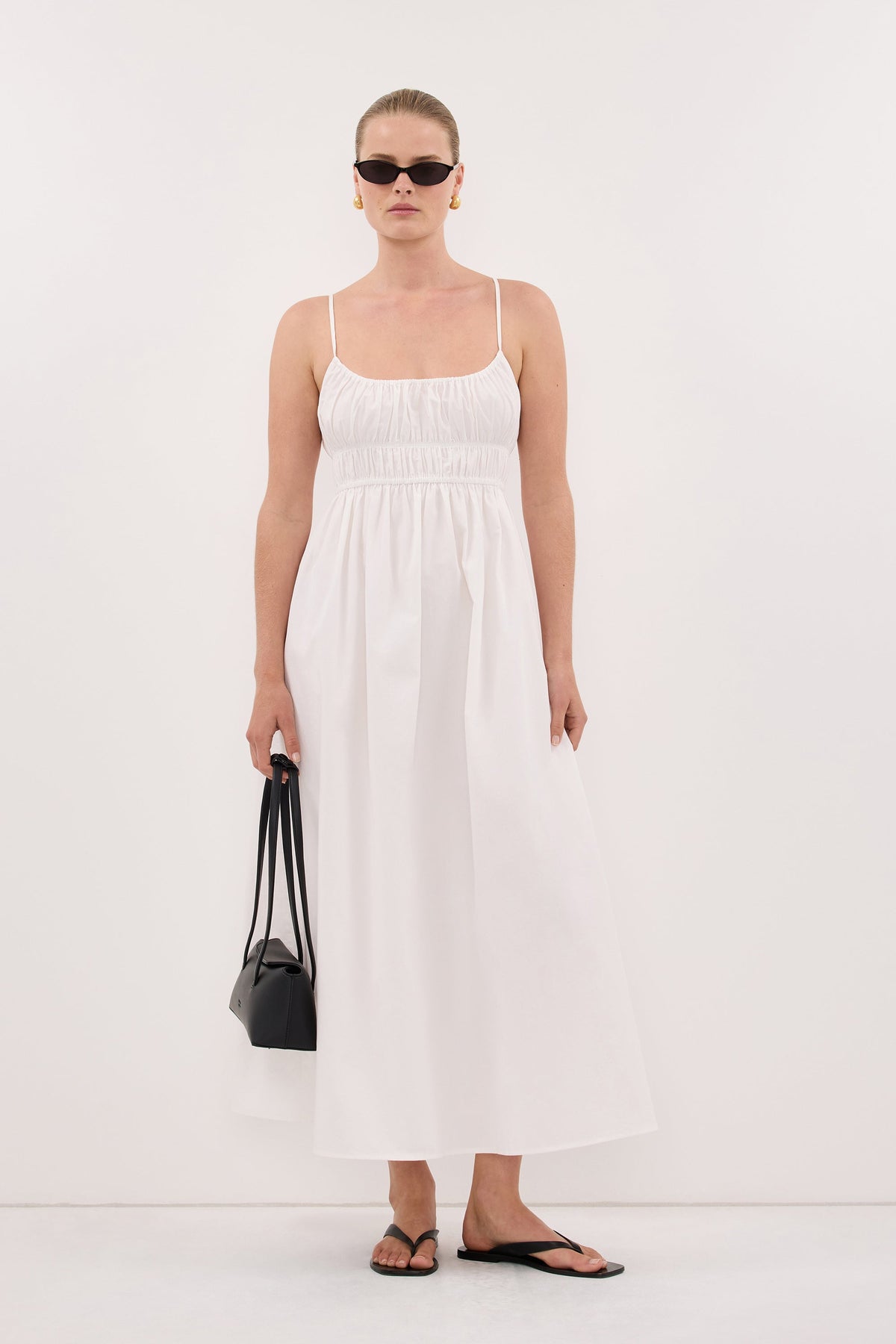 ZAHARA WHITE COTTON MIDI DRESS