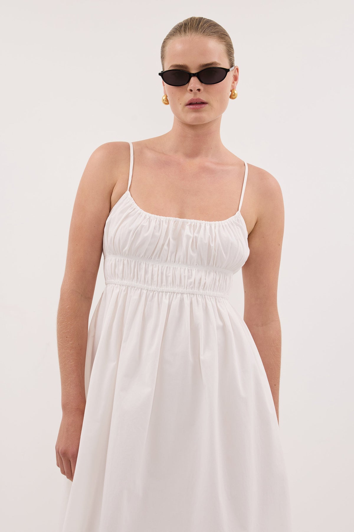 ZAHARA WHITE COTTON MIDI DRESS