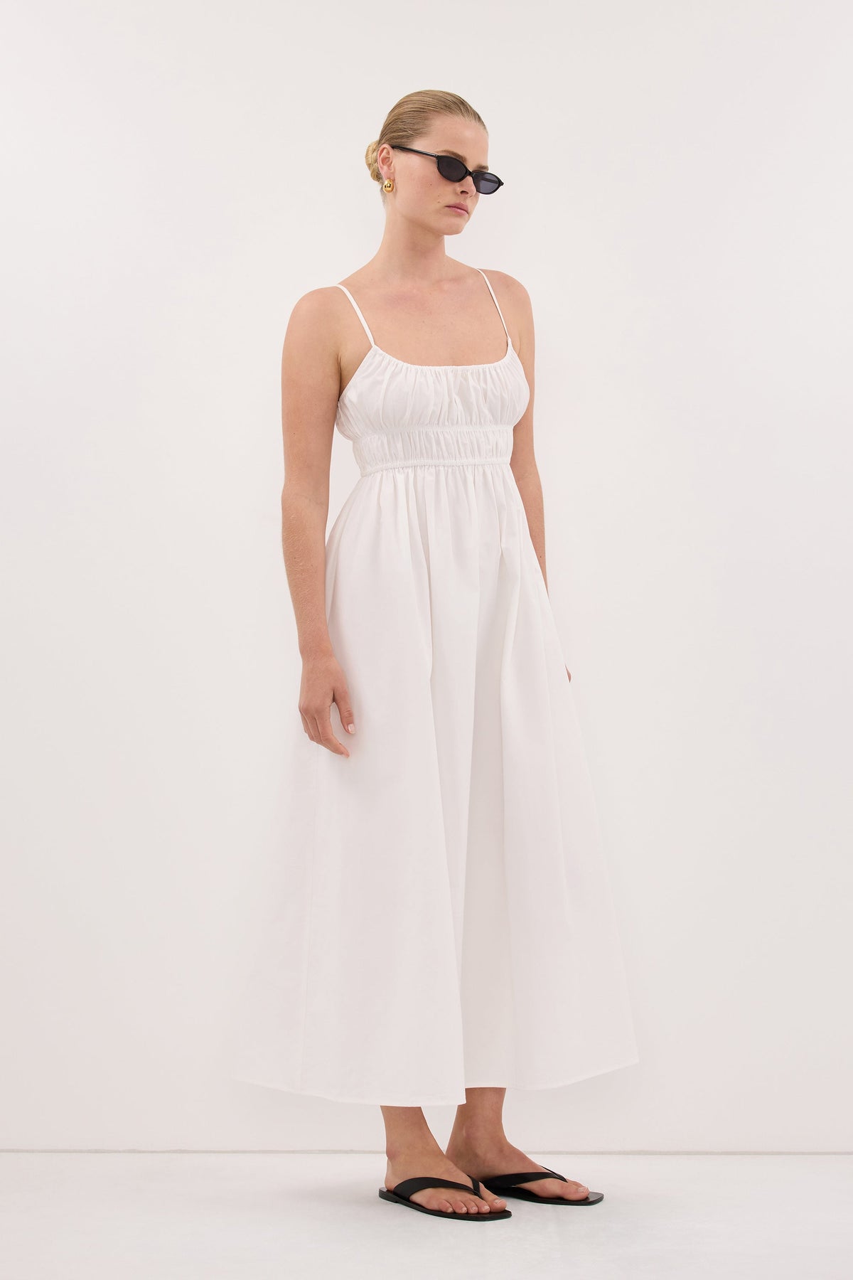 ZAHARA WHITE COTTON MIDI DRESS