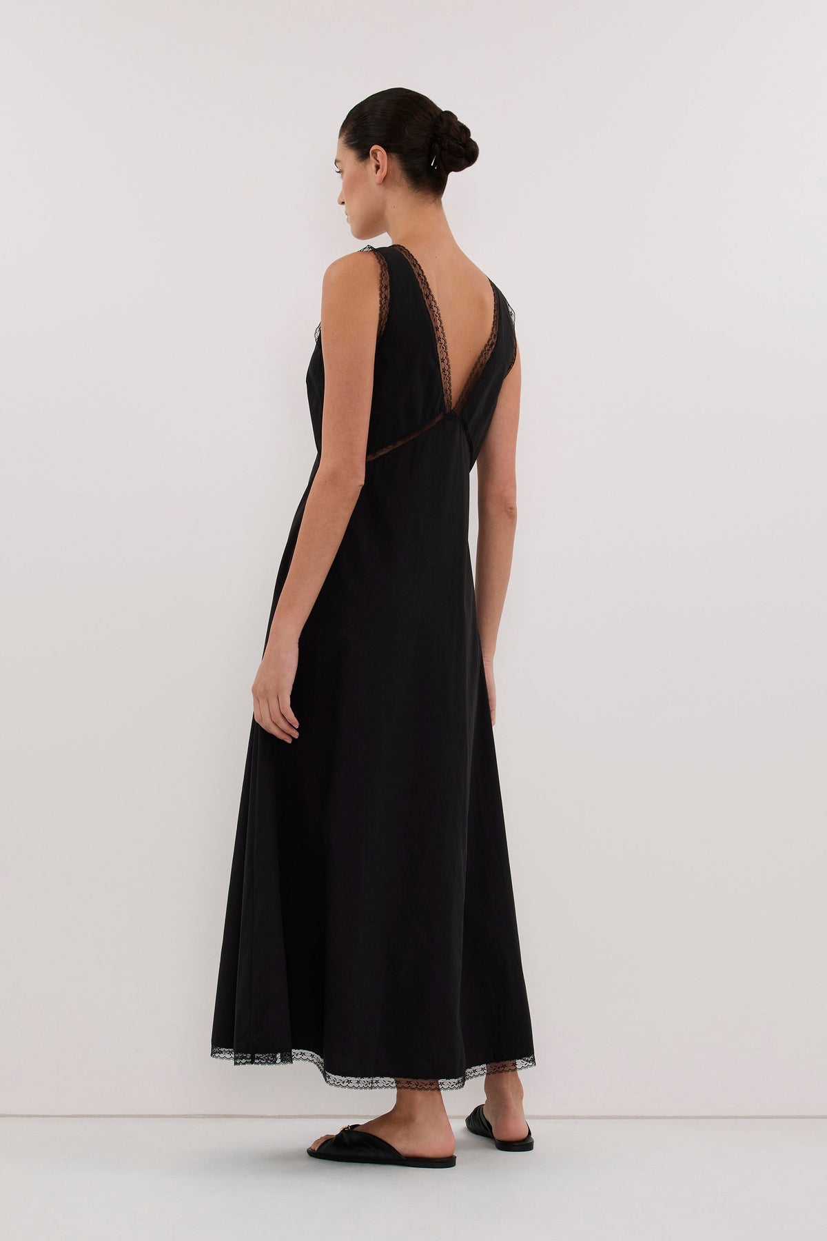 ROSIN BLACK LACE TRIM MIDI DRESS