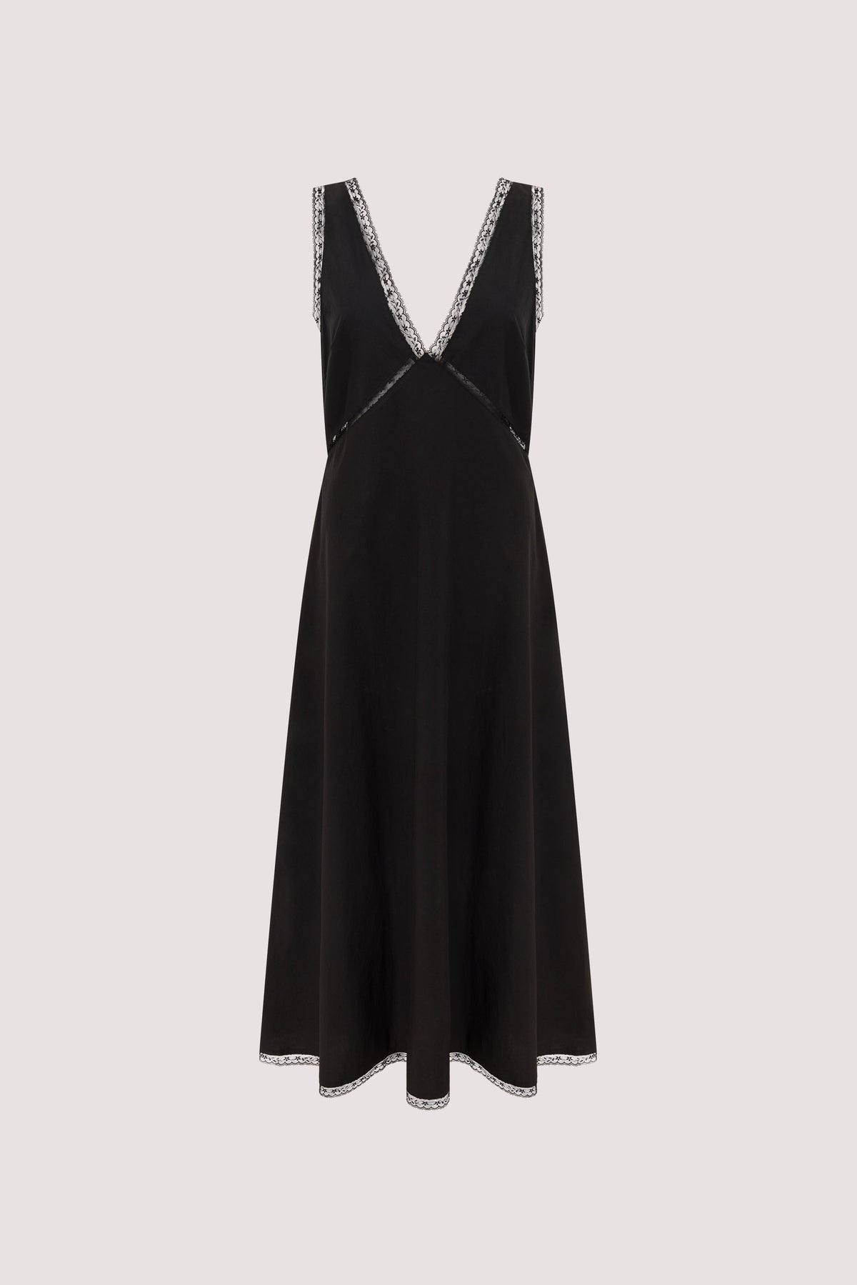 ROSIN BLACK LACE TRIM MIDI DRESS