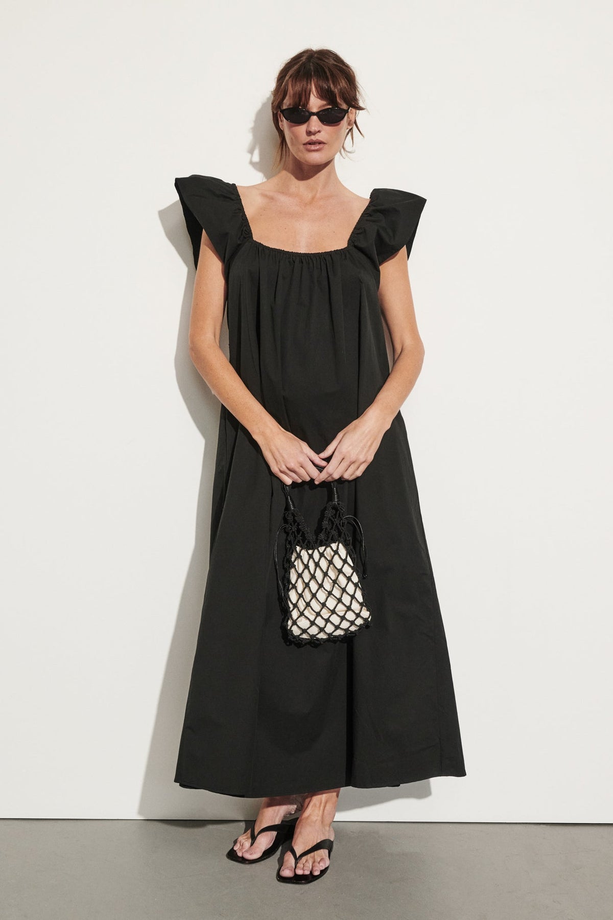 KATE BLACK COTTON MIDI DRESS