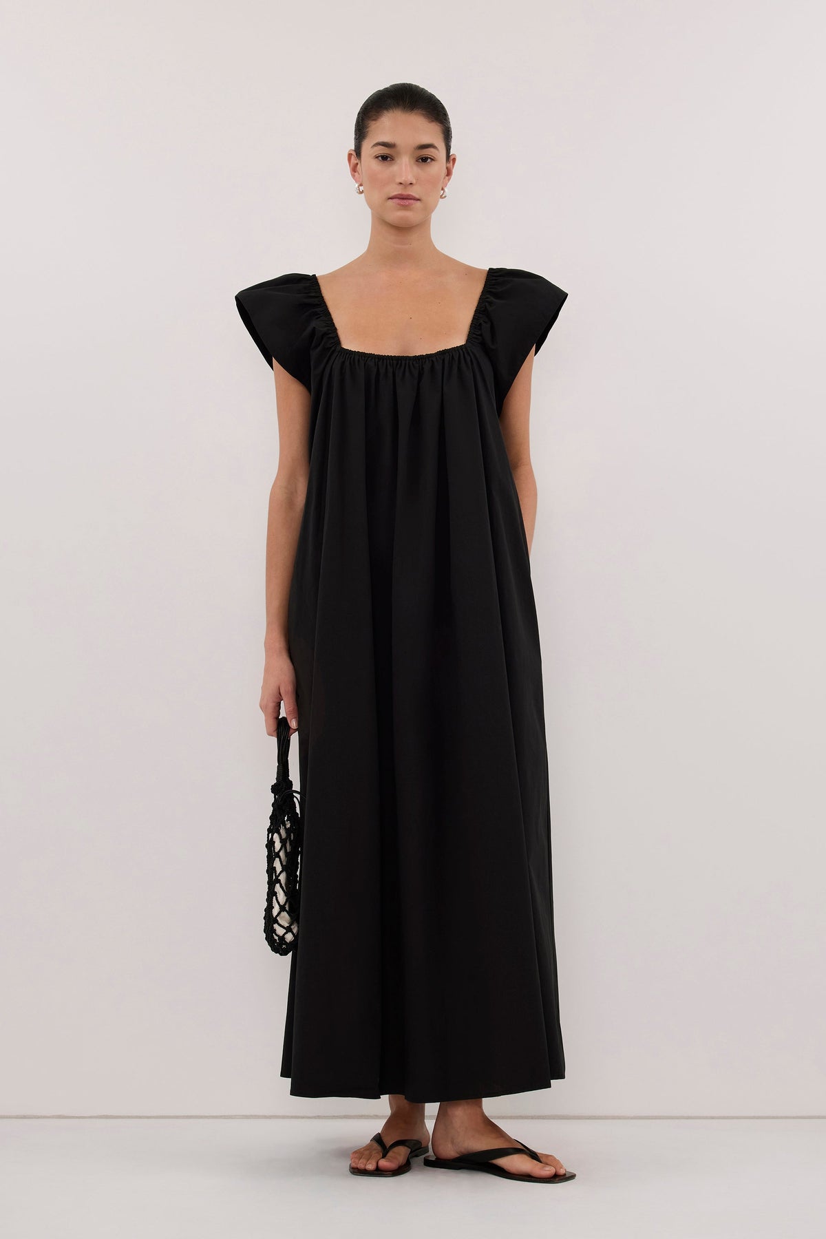 KATE BLACK COTTON MIDI DRESS